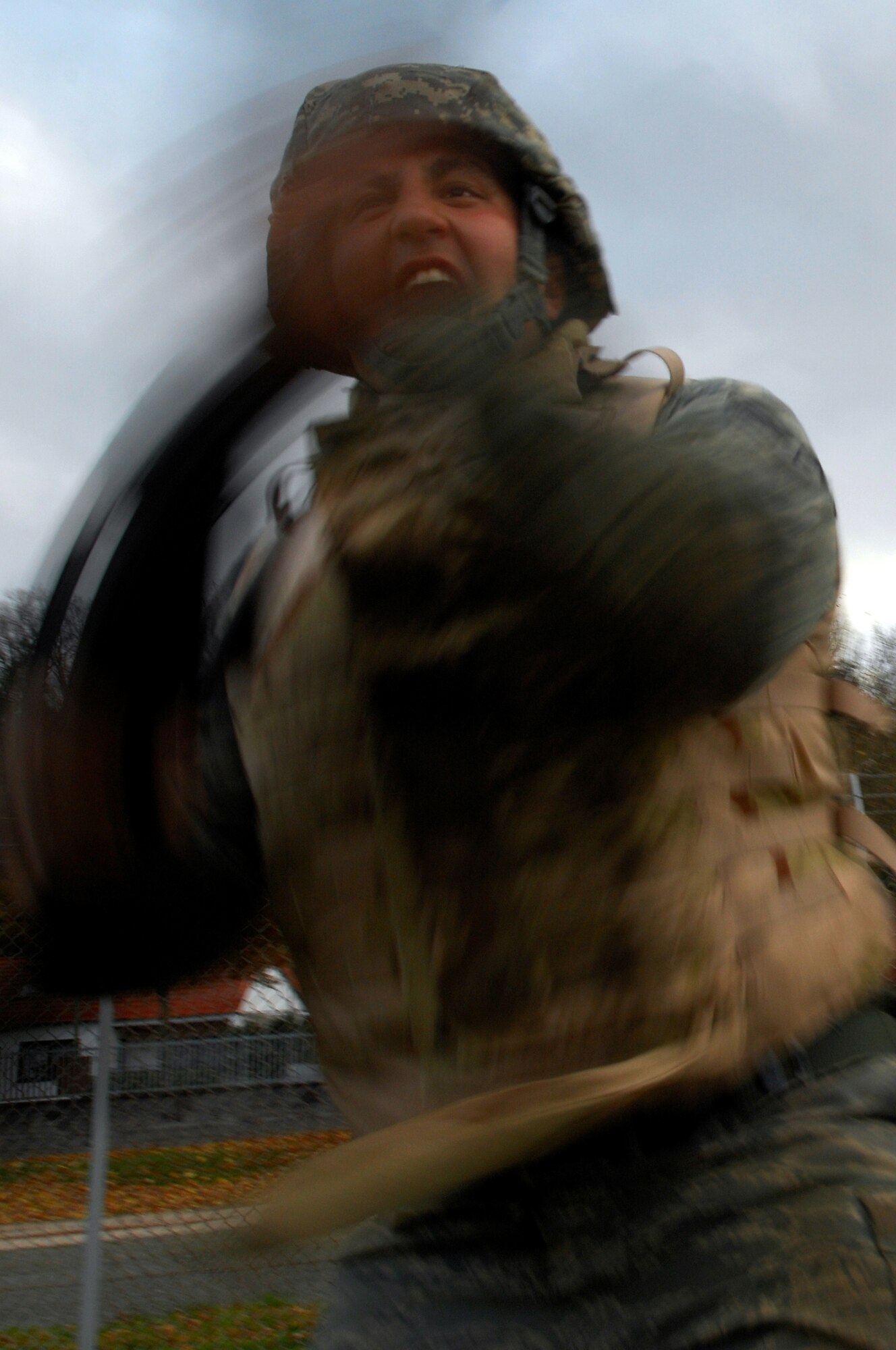 Staff Sgt. performs a defensive stroke with his rifle during combat skills training Nov. 12, 2008, Einseidlerhof, Germany. Airmen participated in a two day Combat Skills Training course in preparation for deployment. (U.S. Air Force photo Airman 1st Class Kenny Holston)