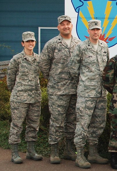 Second Lieutenant Katie Newkirk (left) is pictured with fellow officers during a recent visit of the 501st CSW leadership to the JIOCEUR Analytic Center at RAF Molesworth. Lieutenant Newkirk who went from enlisted to officer through the LEAD program is now working as the 501st Combat Support Wing Protocol Officer, 2LT Newkirk is an advocate for the program and shares her knowledge about the program with motivated airmen. (U.S. Air Force photo by Staff Sgt. Jocelyn R. Rich) 