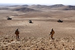 After patrolling through a wadi and searching its caves for evidence of smuggling, scouts from Company C, 1st Light Armored Reconnaissance Battalion move back toward their vehicles to conduct further Reconnaissance in the area west of Mosul. Task Force Ninewa, the ground-combat element for Operation Defeat Al Qaeda in the North II, is built around 1st Light Armored Reconnaissance Battalion (Task Force Highlander). It is comprised of Marines from 1st Tank Battalion, 1st Battalion 2nd Marine Regiment, as well as augments from ANGLICO, Explosive Ordinance Disposal, and other combat assets of the 1st Marine Expeditionary Force, and now controls the open areas of northern Iraq near Mosul.