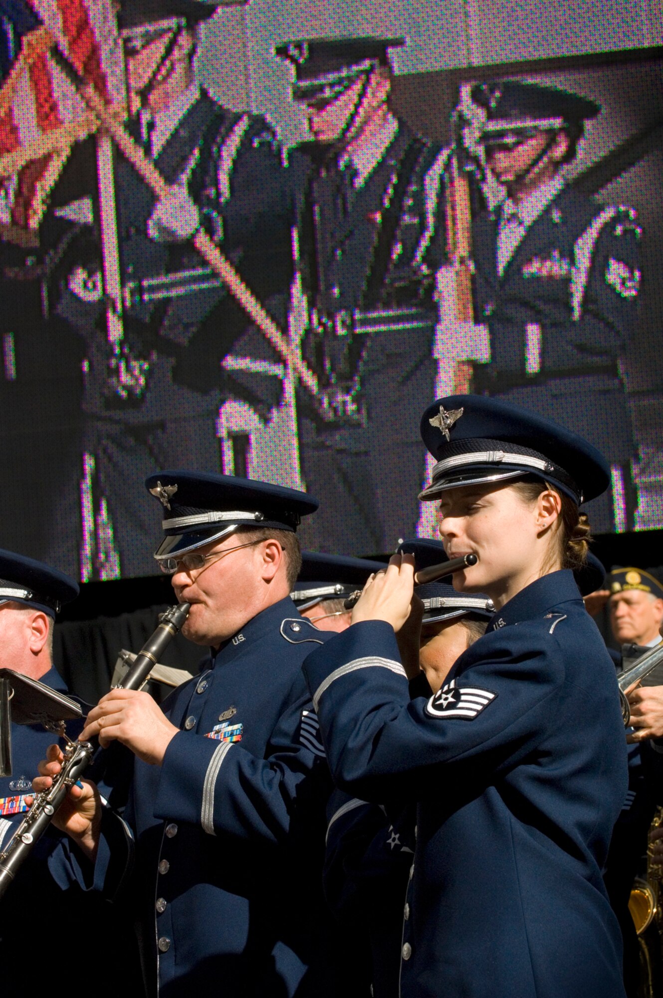 The Air Force Band of the Golden West performs Nov. 14 at Hollywood and Highland Plaza in Los Angeles for the opening ceremonies for Air Force Week-Los Angeles. Air Force Week-Los Angeles is Nov. 14 to 21 and has events throughout the area. (U.S. Air Force photo/Staff Sgt. Bennie J. Davis III) 
