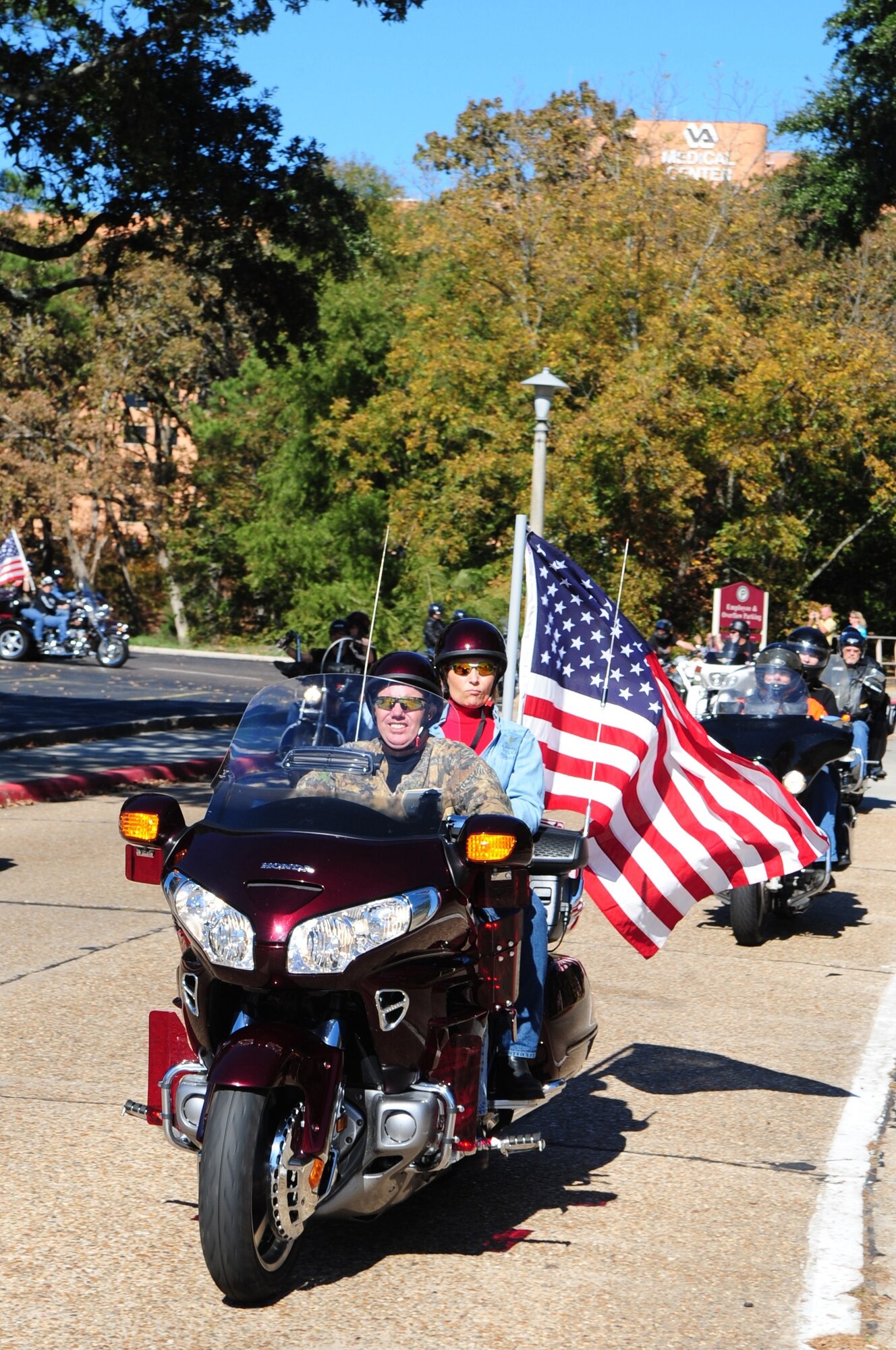 BARKSDALE AIR FORCE BASE, La. -- Motorcycle riders participate in the fourth annual Veterans for Veterans motorcycle parade held at the Overton Brooks Veteran's Affairs Hospital, Nov 8. The parade which began and ended at the hospital rode past communities where veterans are known to live and raised $20,000 for the VA hospital patients. (U.S. Air Force photo by Senior Airman Joanna M. Kresge)