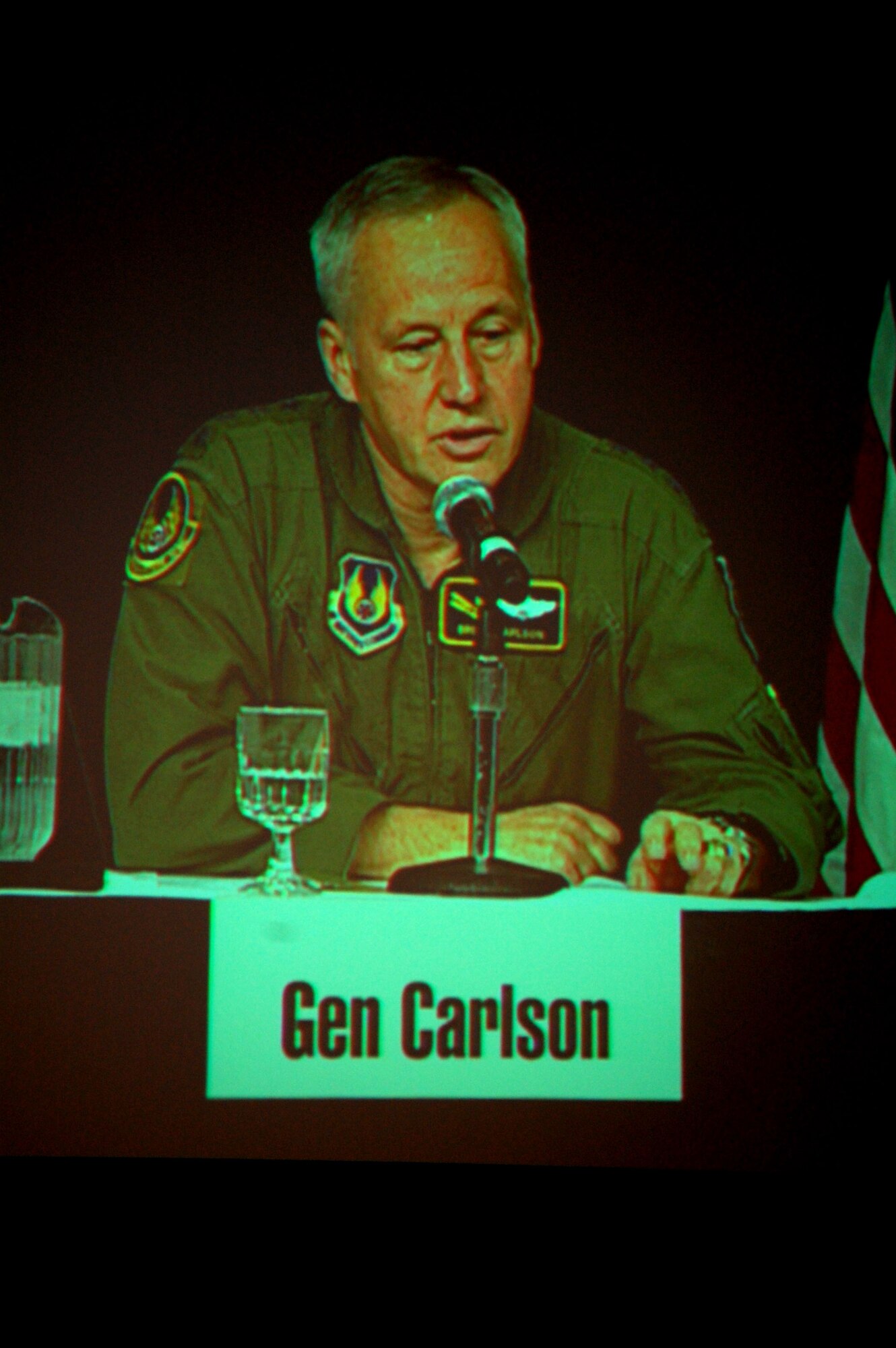 Gen. Roger Brady, U.S. Air Forces in Europe commander, answers a question as a member of the Total Force Leadership Panel for the 2008 Airlift/Tanker Association convention Nov. 8 in Aneheim, Calif.  The panel also included Gen. Duncan McNabb, U.S. Transportation Command commander, Gen. Victor Renuart, U.S. Northern Command commander, Gen. Carlson, Air Force Material Command commander, Gen. Stephen Lorenz, Air Education and Training Command commander, Lt. Gen. Craig McKinley, Air National Gaurd director, Lt. Gen. Donald Wurster, Air Force Special Operations Command commander, and Lt. Gen. Charles Stenner, chief of the Air Force Reserve.  (U.S. Air Force Photo/Tech. Sgt. Scott T. Sturkol)
