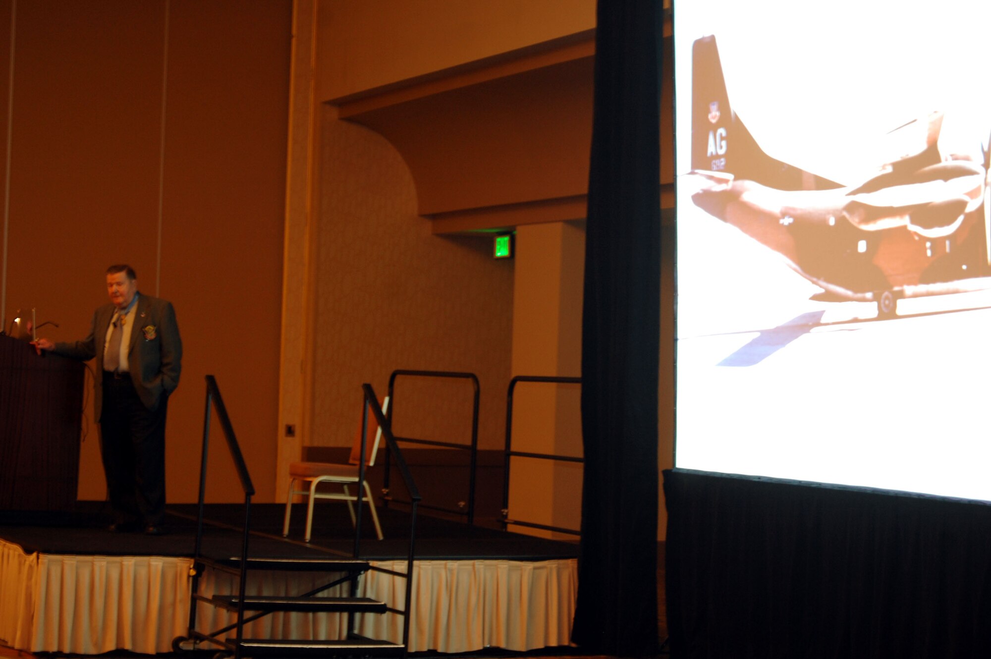 Retired Col. Joe Jackson, a Medal of Honor winner from the Vietnam War, gives a seminar entitled "Medal of Honor Flight" during the 2008 Airlift/Tanker Association convention Nov. 7 in Anaheim, Calif.  Colonel Jackson is the only living air mobility Medal of Honor recipient. On Mother's Day, May 12, 1968, Colonel Jackson successfully evacuated a three-man combat control team from a forward operating base in Vietnam that was under heavy enemy fire.  Colonel Jackson flew a C-123 during the rescue.  (U.S. Air Force Photo/Tech. Sgt. Scott T. Sturkol)