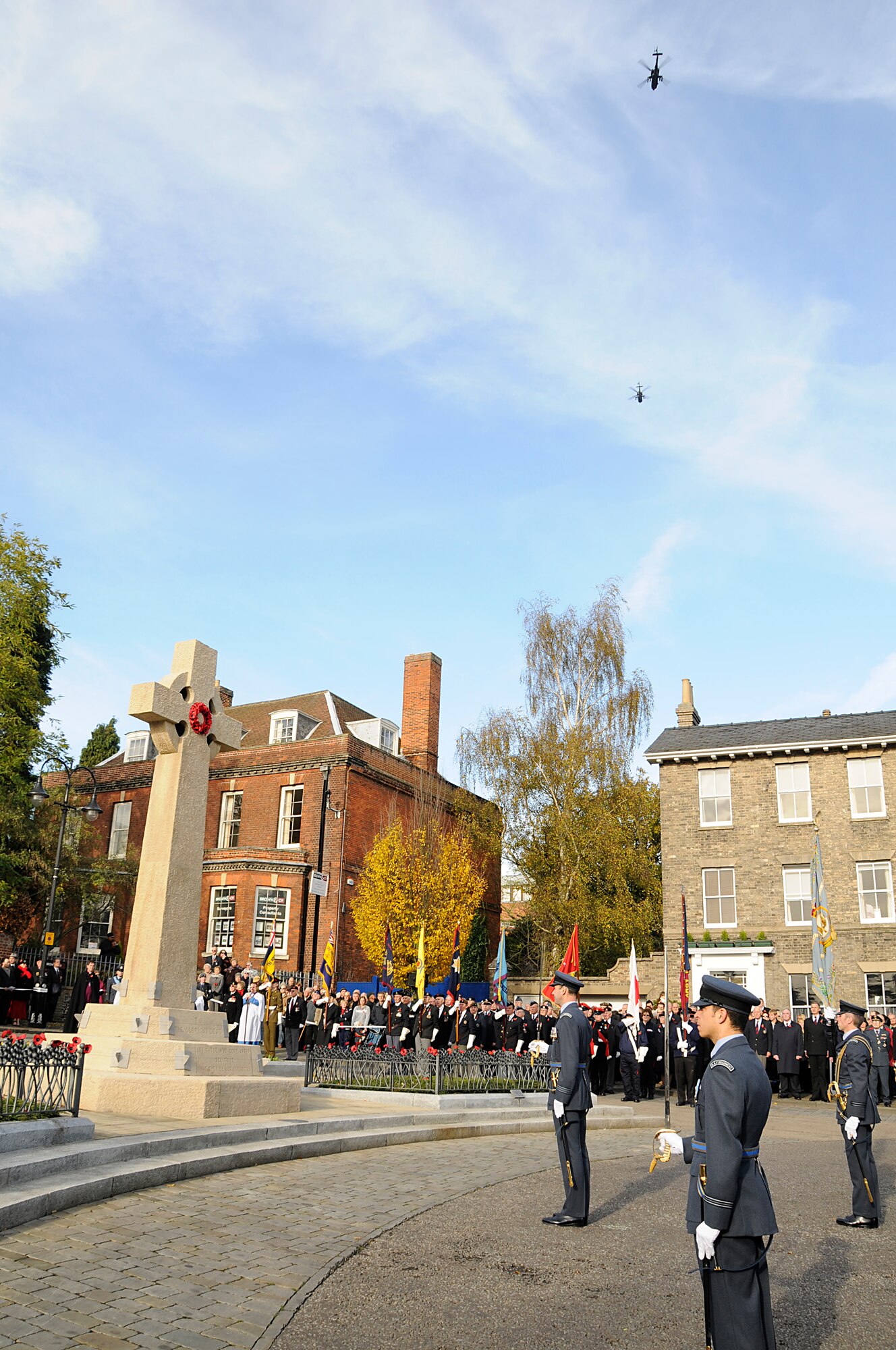 Airmen from RAF Lakenheath, England participated in a Remembrance Day ceremony in Bury St. Edmunds, England, Nov 9. Airmen from RAF Lakenheath and RAF Mildenhall participated at ceremonies throughout East Anglia, honoring those who fought by laying wreaths at various memorials. (U.S. Air Force photo by Senior Airman Brian J. Ellis)