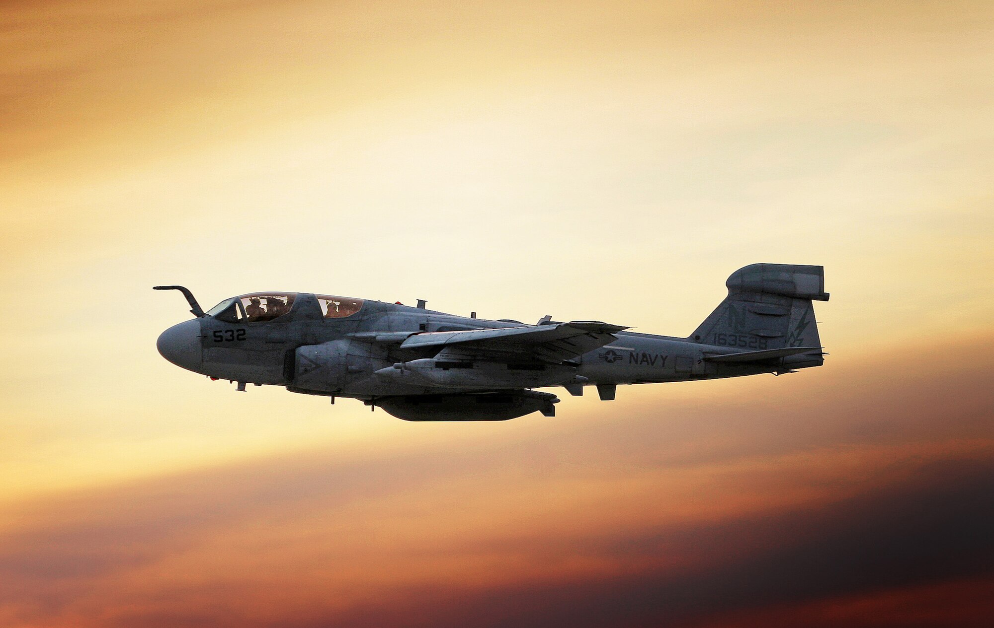 A Navy EA-6B Prowler takes off at dawn from Bagram Air Field, Afghanistan, Nov. 7. (U.S. Air Force photo by Lt. Col. Craig Wells)(Released)