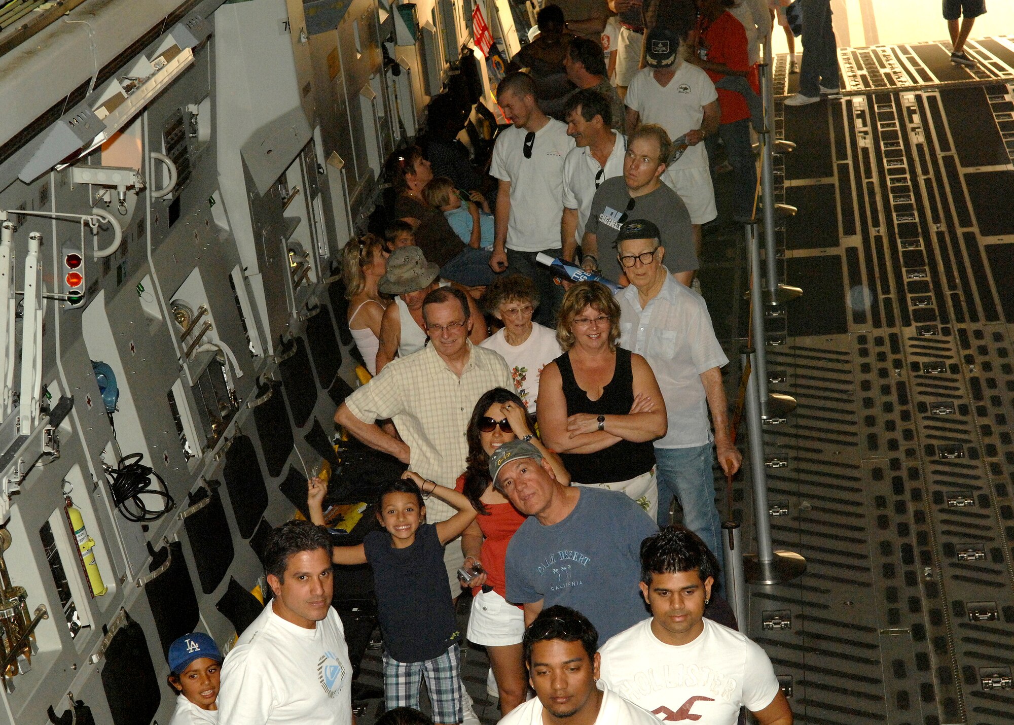 Visitors to the Wings Over Long Beach at the Long Beach Airport wait in line onboard a C17 Globemaster III to see the cockpit, November 15, 2008.  (U.S. Air Force photo by Senior Airman Matthew Smith)