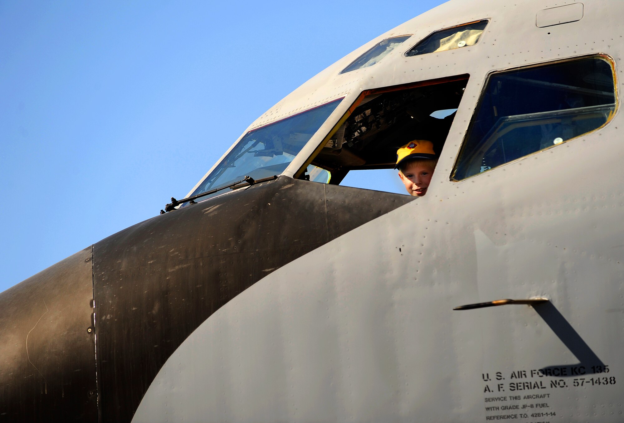 Harrison Thomas, 8, a cub scout from Pack 120, Long Beach, Calif., checks out the cockpit of a KC-135 Stratotanker on Nov. 15 at the Wings Over Long Beach Air Expo for Air Force Week Los Angeles. Air Force Week Los Angeles includes flight demonstrations and interactive community events, providing an up close and personal look at the men and women of the Air Force serving worldwide in the defense of freedom. Air Force Week Los Angeles kicked off Nov. 14 and runs until Nov. 21. (U.S. Air Force photo/Staff Sgt. Bennie J. Davis III) 