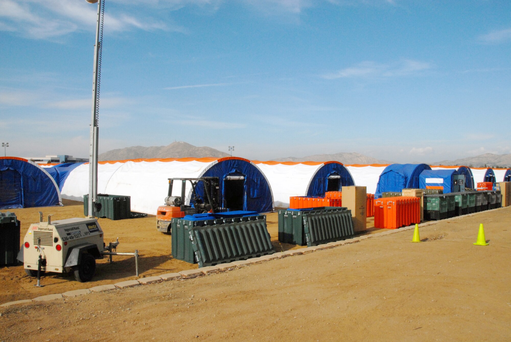 The 200-bed Mobile Field Hospital, one of three owned by the state, is set up at March. March was the Regional Training Site for the various entities involved in carrying out the state’s medical response to major disasters. (U.S. Air Force photo by Staff Sgt. Diane Ducat)
