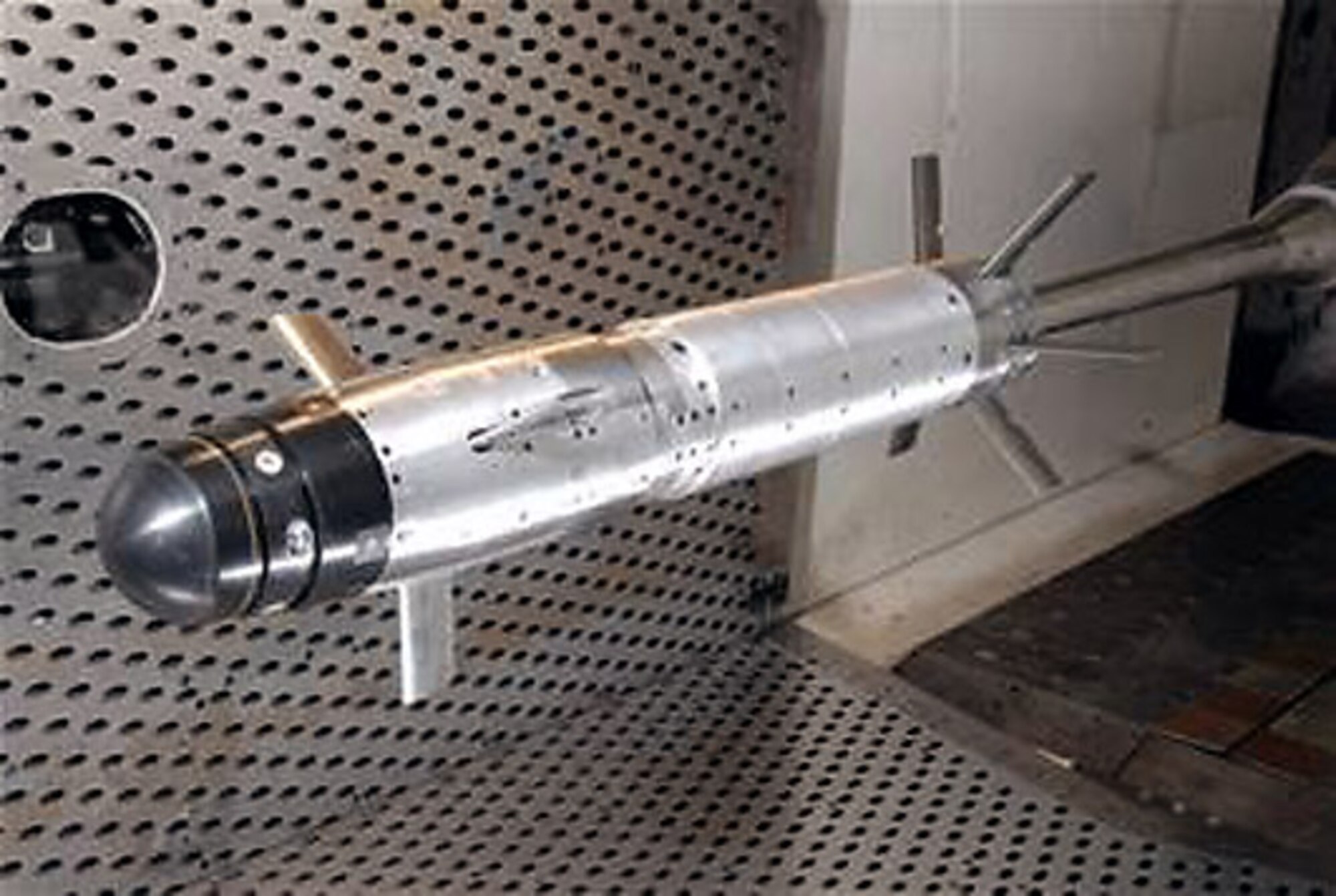 The Army's Mid-Range Munition model underwent aerodynamic testing in the transonic wind tunnel recently at Arnold Air Force Base, Tenn. (U.S. Air Force photo/Rick Goodfriend) 

