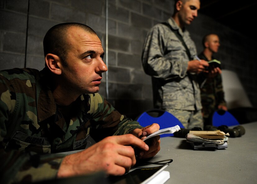 MOODY AIR FORCE BASE, Ga. – An Airman listens to his squad leader during training here Nov. 14. The training is an intense course that teaches Ranger skills. (U.S. Air Force photo by Senior Airman Brittany Barker)