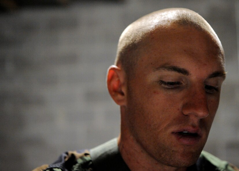 MOODY AIR FORCE BASE, Ga. – An Airman participating in ranger candidate training prepares to go out on a patrol here Nov. 14. The Airmen have been working long hours with little sleep during their training. (U.S. Air Force photo by Senior Airman Brittany Barker)