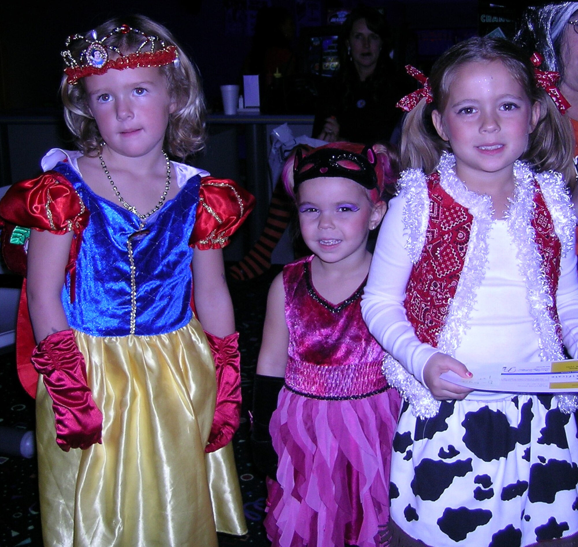 Julie Jansen, Olivia Hufstetter and Emma Hufstetter, left to right, were the Halloween costume contest winners for children up to 5 years of age on Friday, Oct. 31, at the Vance Bowling Center during Boo-bowling activities. (Contributed photo by Ken Broder)