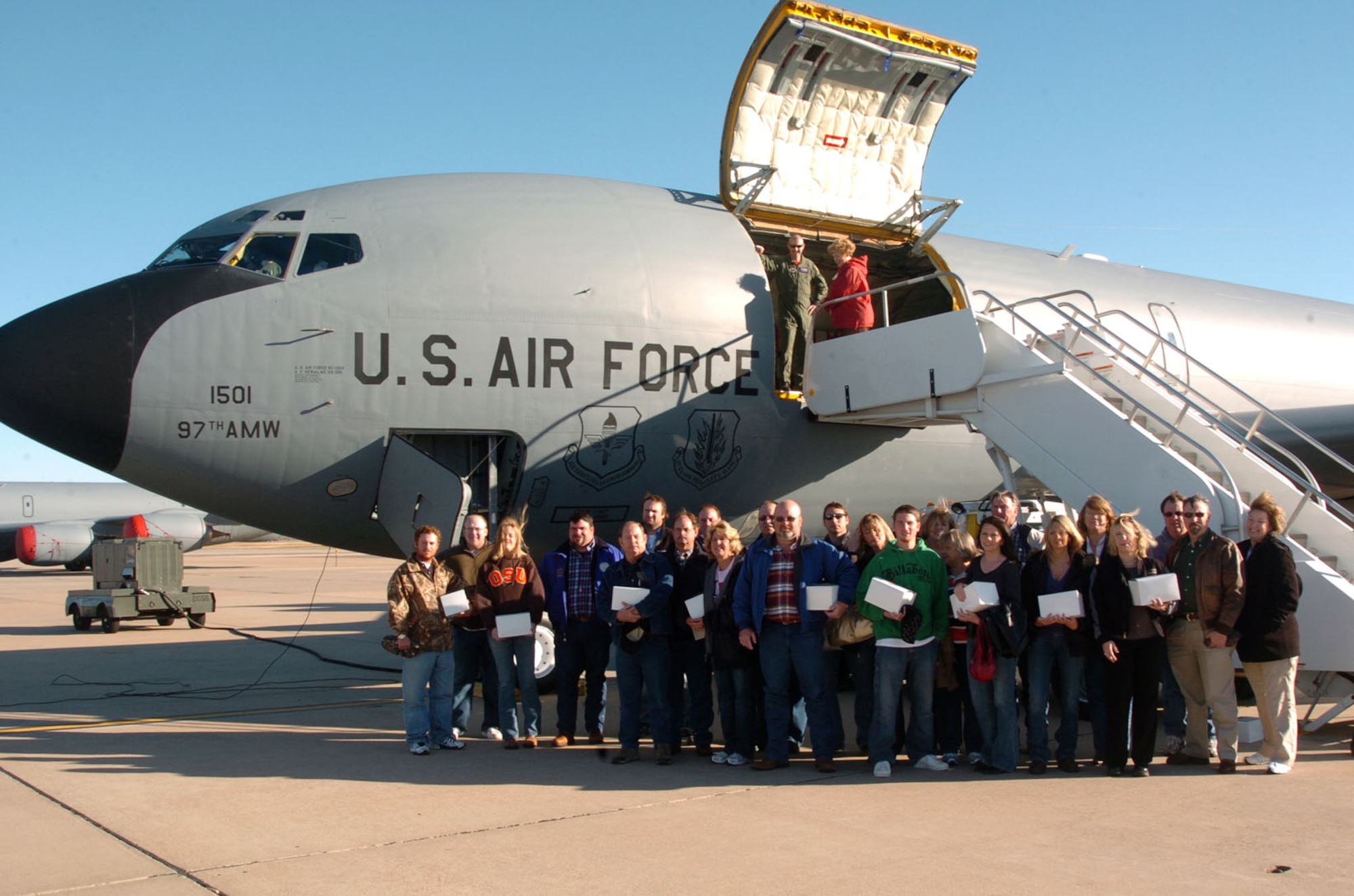 Neighbors of Altus Air Force Base visited Nov. 14 as part of the Farm-City community outreach program. Some of the guests experienced an air refueling mission from the perspective of the KC-135 (shown) others from the receiver, a C-17 Globemaster. (U.S. Air Force photo/Master Sgt. Paul Dean)

