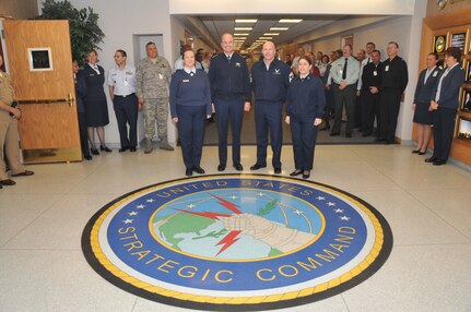 Gen. Kevin P. Chilton and Command Chief Master Sgt. Thomas S. Narofsky recognized U.S. Strategic Command&#039;s November promotees Monday. The new promotees are: LTC Laura K. Garret, Master Sgt. Maria Papagiannidi (not shown: Col. Stephen S. Vanherhoof, Navy CPT Gregory T. Eaton, Army Maj. David King, Army Maj. John Price, Maj. Shane W. Neubauer, CPT Jeffrey E. Smith and Airman 1st Class Jordan M. Gross)