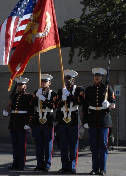 ABILENE, Texas -- Detachment 1, Motor Transport Maintenance Company Marines, present the colors Nov. 15. (U.S. Air Force photo/ Senior Airman Jennifer Romig)