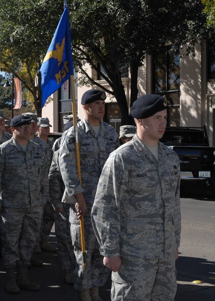 ABILENE, Texas -- The 7th Security Forces Squadron stands at attention during the Veteran's Day Parade Nov 15. The City of Abilene hosts a parade every Veteran's Day to show its support for the men and women in the U.S. Armed Forces and Dyess. (U.S. Air Force photo/ Senior Airman Jennifer Romig)