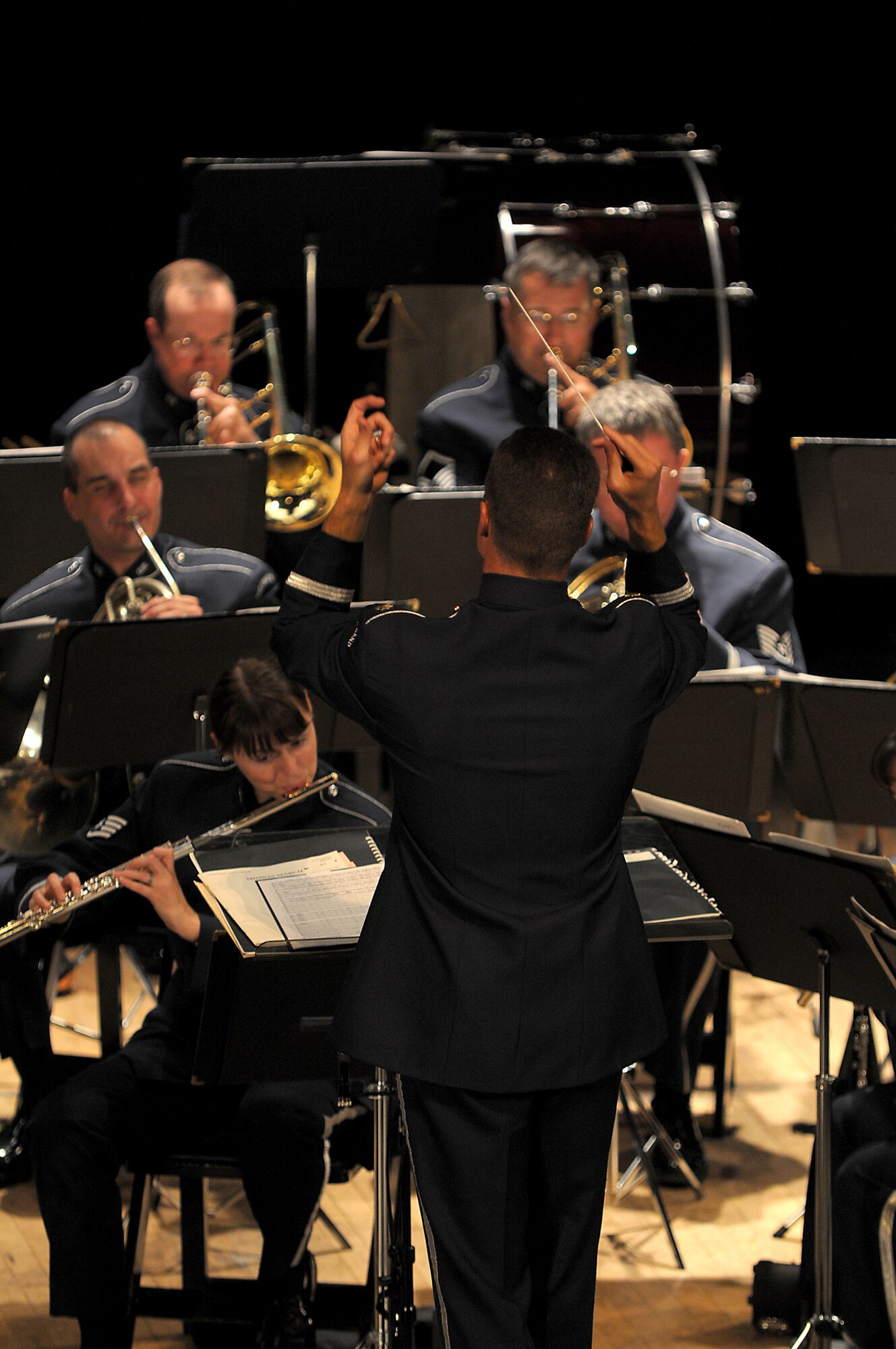Under the direction of new band commander, Maj. Keith Bland, the Band of the Golden West performs at the historic Warner Grand Theater in San Pedro, Nov. 16. The concert is one of many events planned for Air Force Week in Southern California, Nov. 14-21.  (Photo by Joe Juarez)