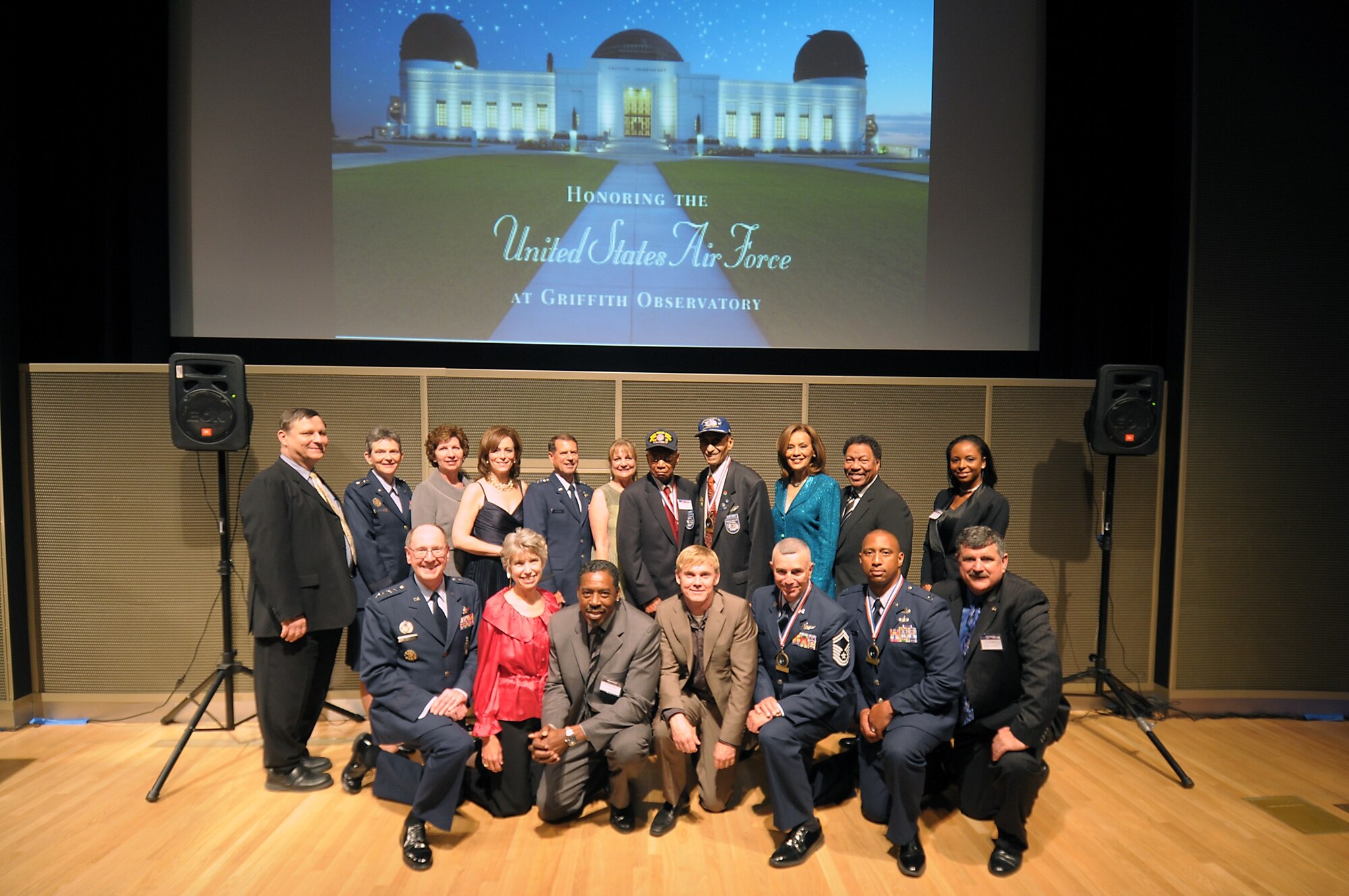 Airmen heroes of yesterday and today mingle with Hollywood celebrities at the Griffith Observatory in Los Angles, Nov. 17. The Friends of the Observatory honored the Air Force at a reception, one of many events, held during Air Force Week in Southern California, Nov. 14-21. (Photo by Joe Juarez)