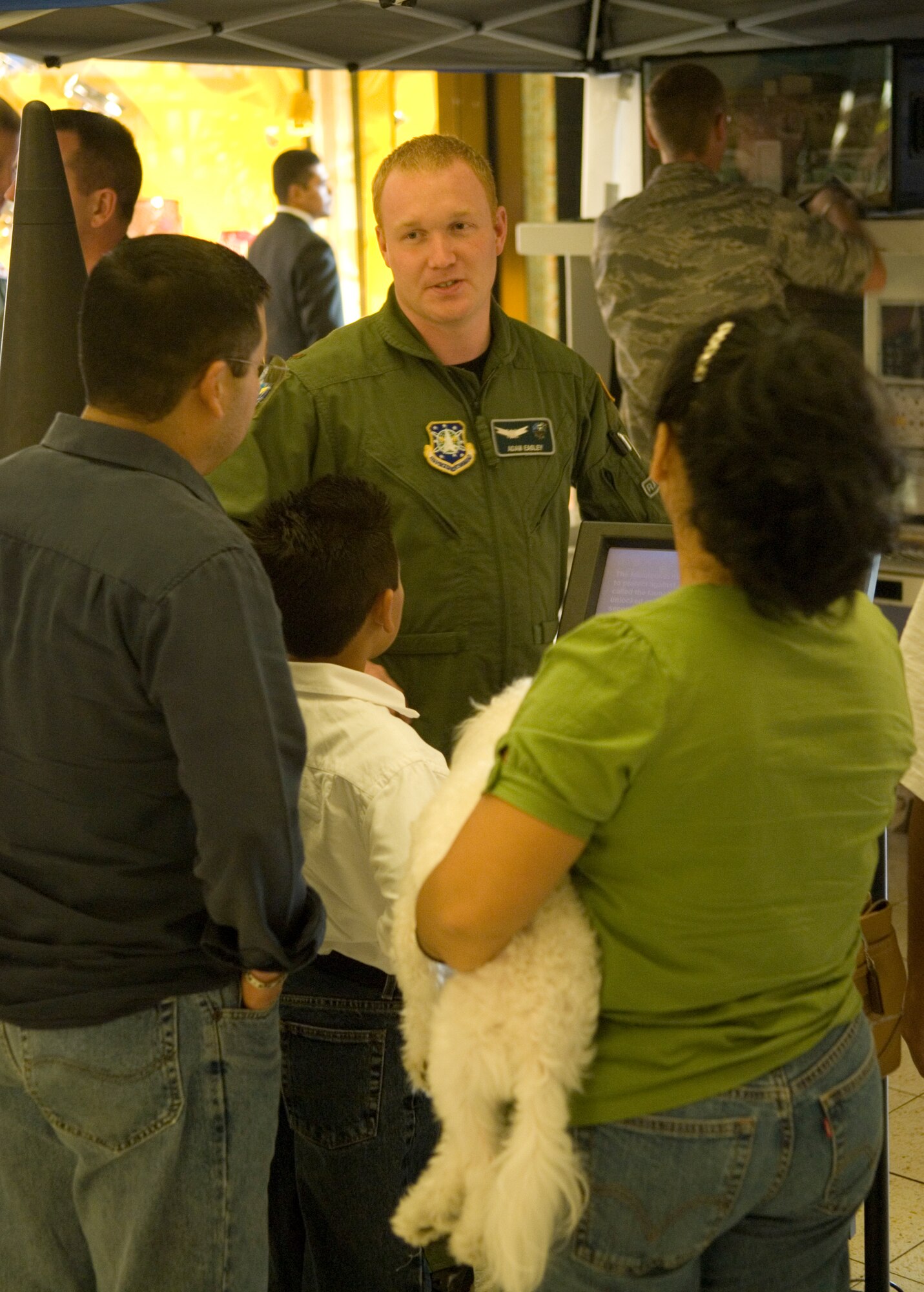 HOLLYWOOD, Calif. -- Members of Team Vandenberg inform the citizens of Los Angeles of the importance of space as it relates to the Air Force during Air Force Week Los Angeles Nov. 16 in the Hollywood and Highland Center in Hollywood, Calif. The Air Force Week program allows the Air Force to communicate to America's communities nationwide the critical role the Air Force plays in global humanitarian missions, the nation's dominance of air, space and cyberspace, and defending America's future. (U.S. Air Force photo/Staff Sgt. Raymond Hoy)