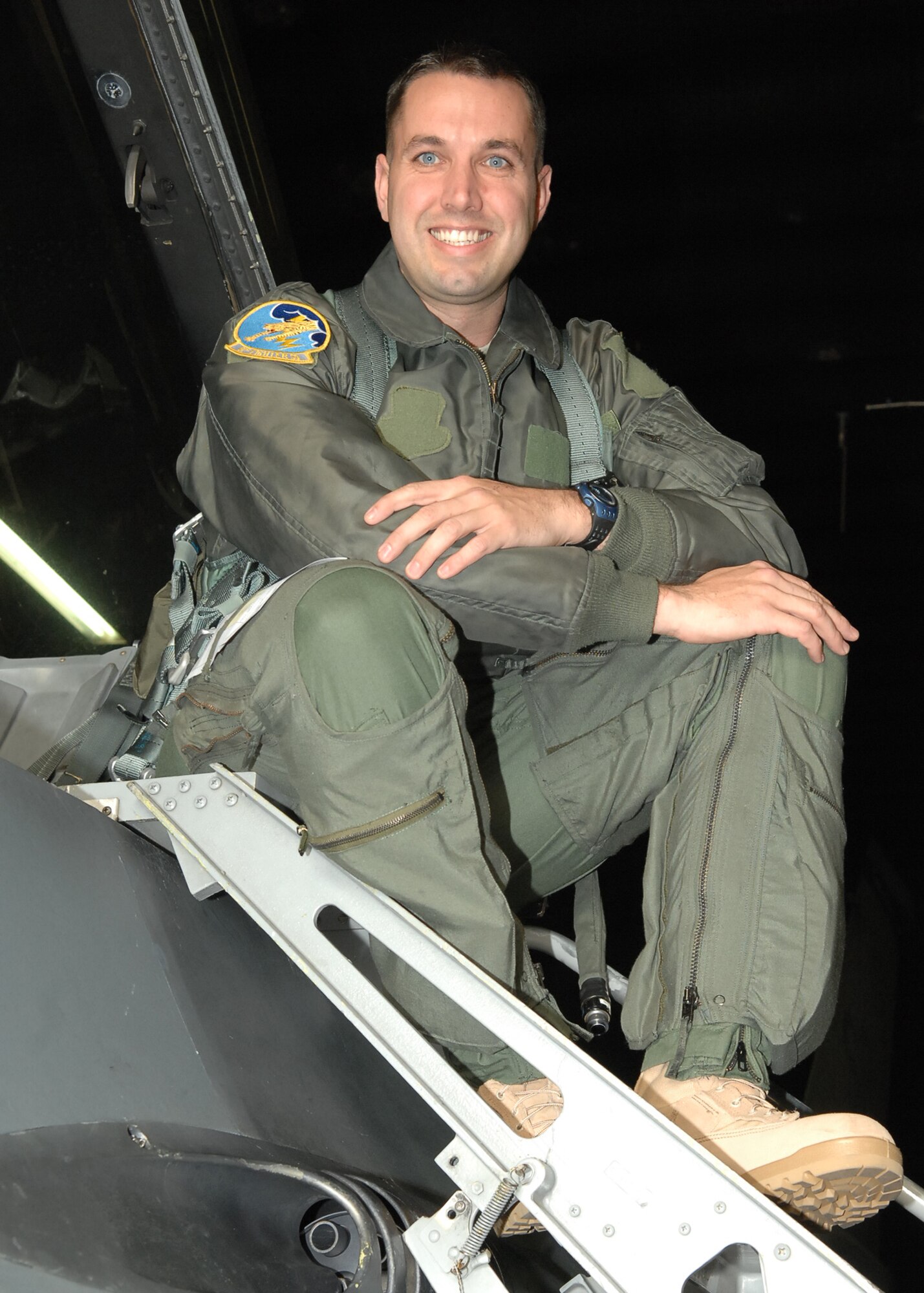 SPANGDAHLEM AIR BASE, Germany – Tech. Sgt. Nate McCombs, 52nd Aircraft Maintenance Squadron, received an incentive flight on an F-16 Fighting Falcon Nov. 14, Spangdahlem Air Base, Germany.  Sergeant McCombs received his incentive flight for winning the 52nd Maintenance Group Lance Sijan award in 2007.  ( U.S. Air Force photo by Airman First Class Nicholas Wilson )
