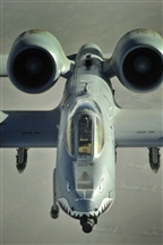 A U.S. Air Force A-10 Thunderbolt II aircraft flies over Afghanistan on Nov. 12, 2008.  The aircraft is assigned to the 75th Expeditionary Fighter Squadron out of Bagram Air Base, Afghanistan.  