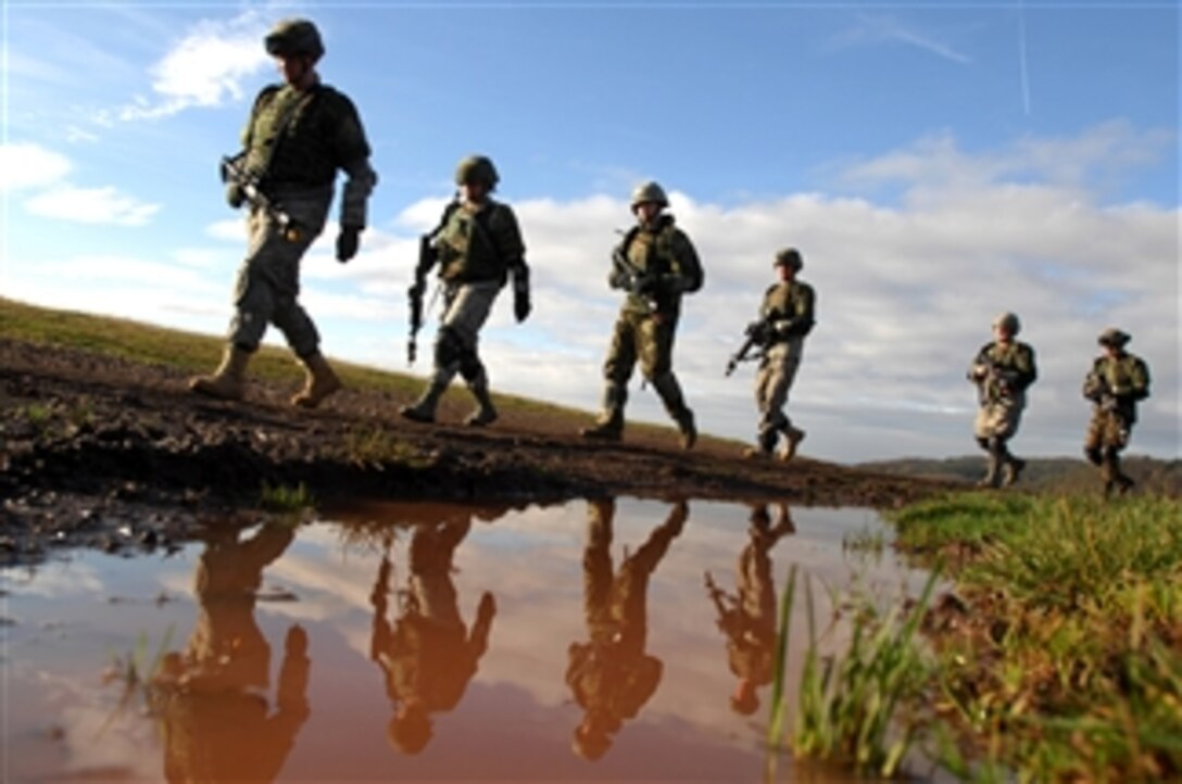 U.S. Air Force security forces airmen participate in a mounted operations exercise in Baumholder, Germany, on Nov. 14, 2008.  The two-day exercise teaches convoy and patrol techniques.  