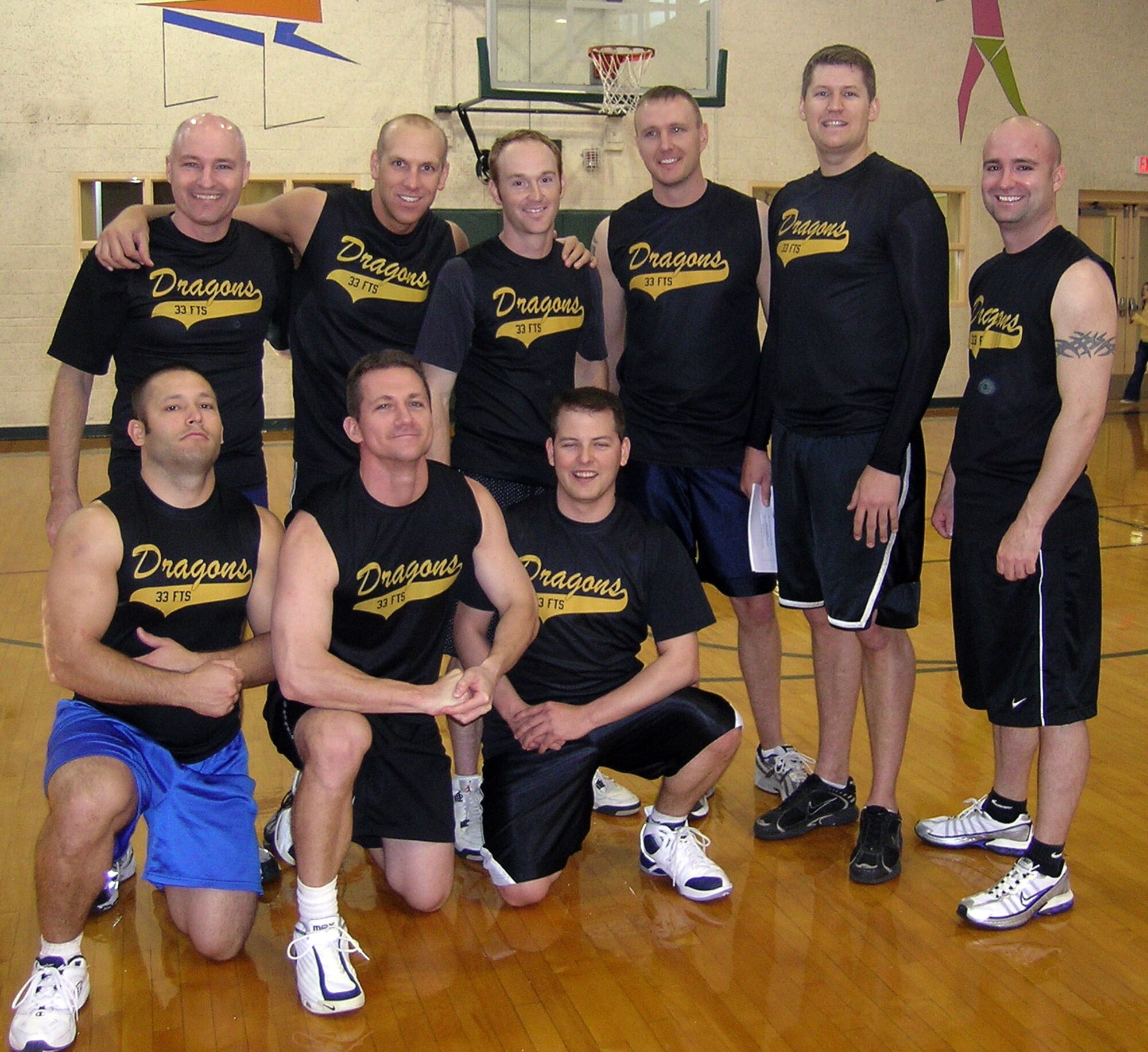 The “Double Ds” from the 33rd Flying Training Squadron smile after their big win at the “Dodging Tobacco Kicking Butts 24/7” dodgeball tournament held at the base Fitness Center Saturday, Nov. 15. (Contributed photo by Elaine Johns)