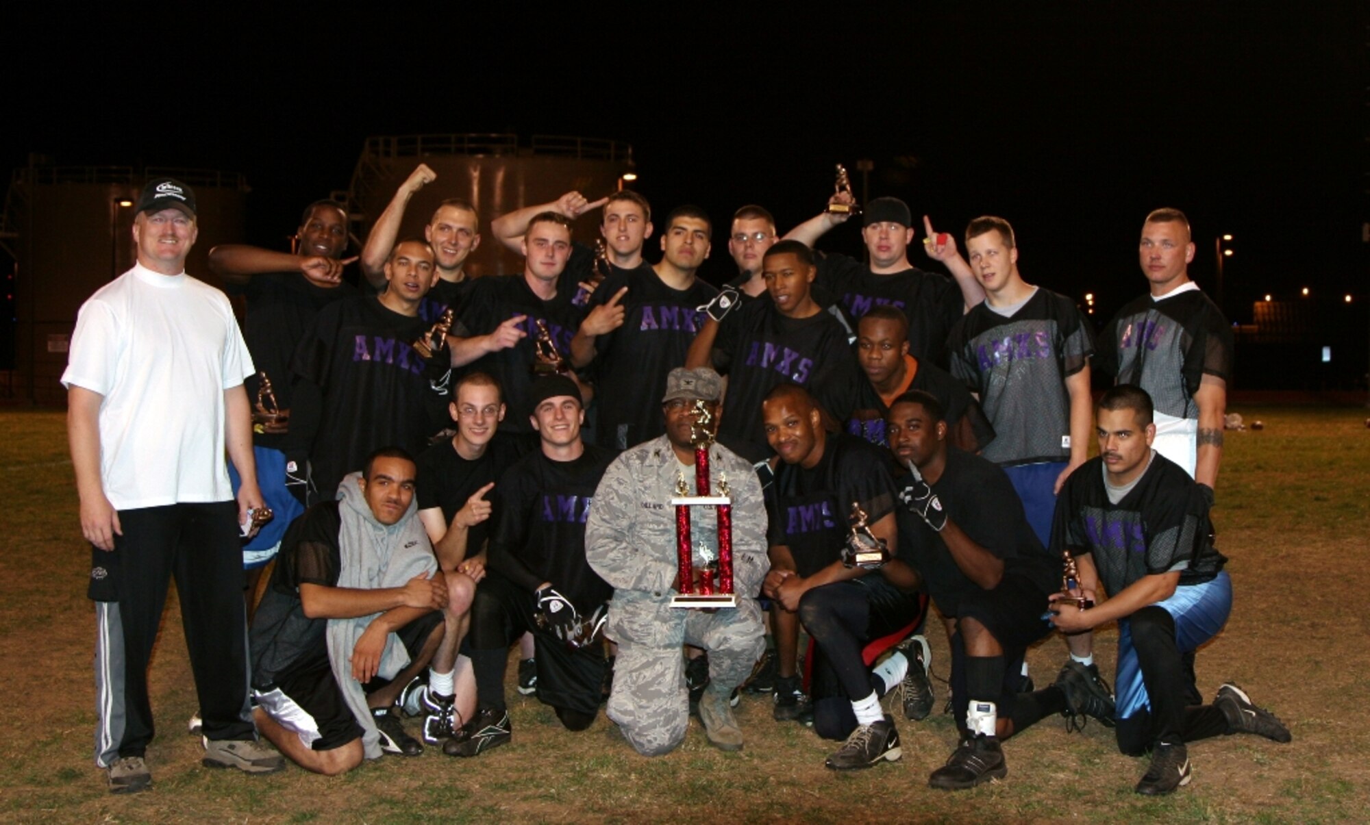 MCCONNELL AIR FORCE BASE, Kan. -- The 22nd Aircraft Maintenance Squadron football team outlasted the 22nd Civil Engineer Squadron during the championship game, Nov. 5, with a score of 26-22. (Photo by Senior Master Sgt. Phil Campbell) 