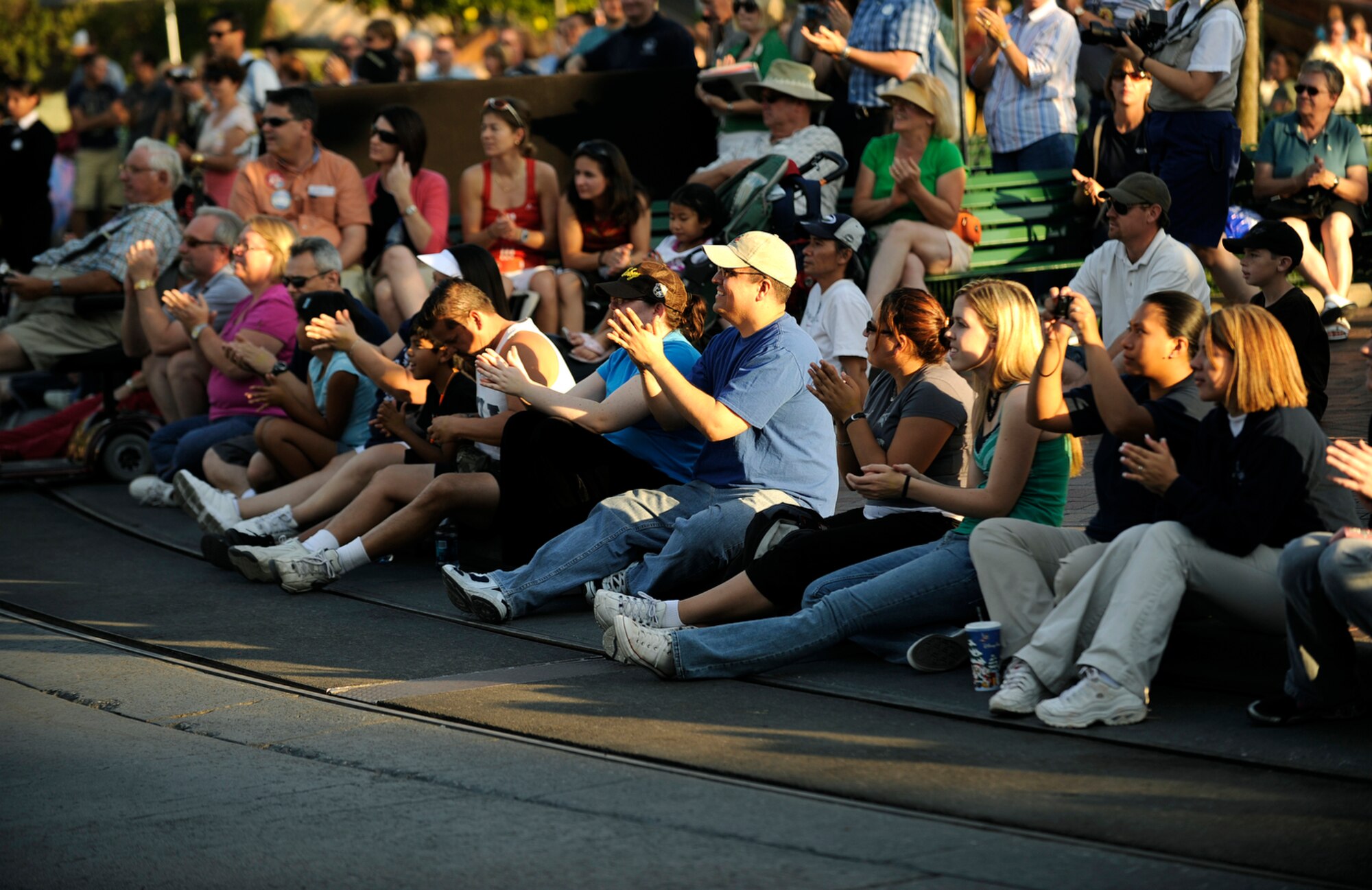 Hundreds of spectators line the streets in front of Sleeping Beauty's Castle for a performance by the U.S. Air Force Band of the Golden West at the Disneyland Resort in Anaheim, Calif., Nov. 17. The band is performing during Air Force Week Los Angeles, an event designed to educate the local population about the Air Force's capabilities and missions through various activities and exhibitions in the Los Angeles area. (U.S. Air Force photo/Staff Sgt. Bennie J. Davis III)