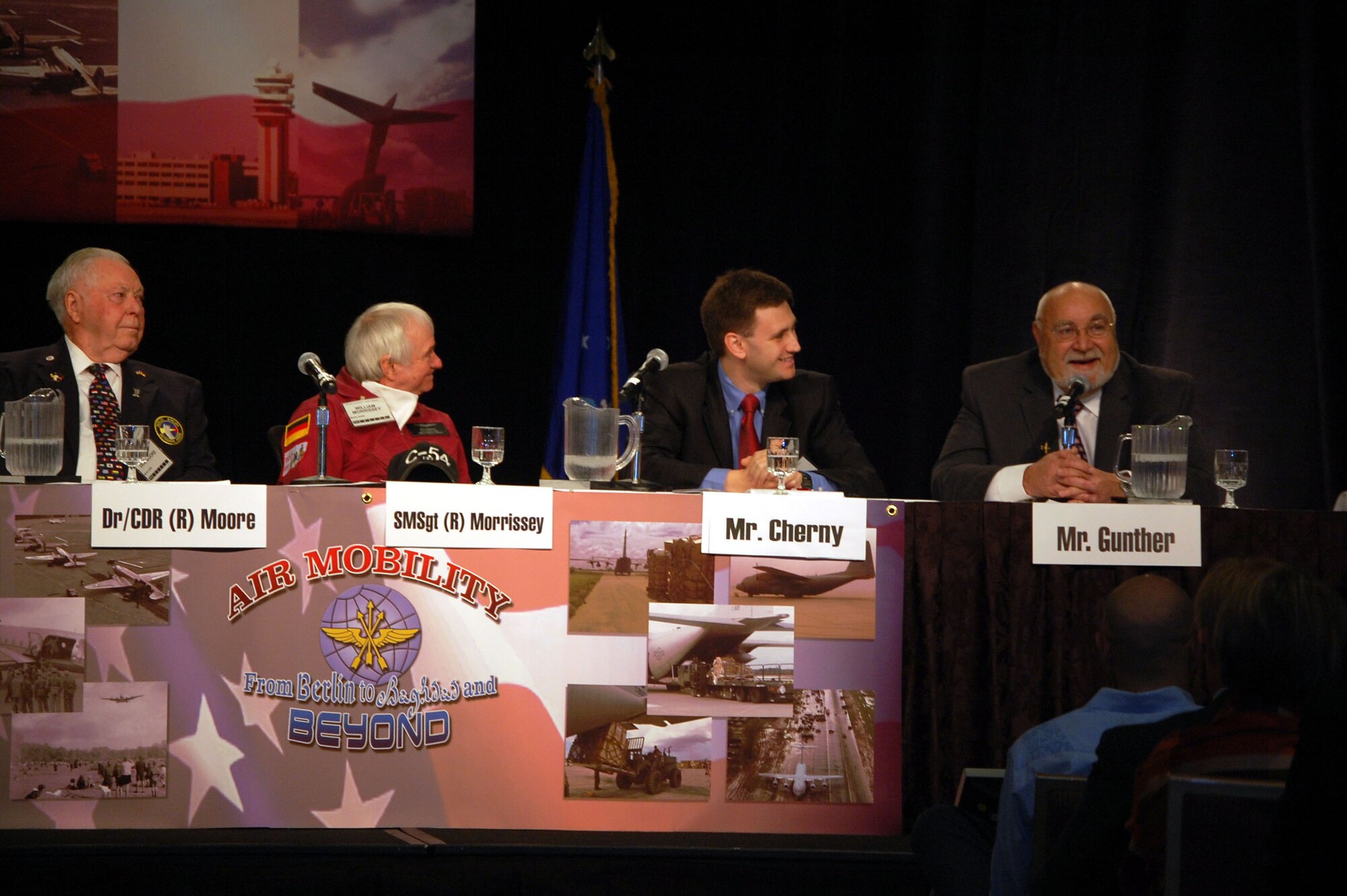 Mr. Peter Gunther, whose family were recipients of the Berlin Airlift in Germany, talks as part of the "60th Anniversary of the Berlin Airlift" Panel during the 2008 Airlift/Tanker Association convention Nov. 8 in Aneheim, Calif.  The group highlighted their experiences with the Berlin Airlift in 1948 and the 60th anniversary of the airlift effort.  (U.S. Air Force Photo/Tech. Sgt. Scott T. Sturkol)