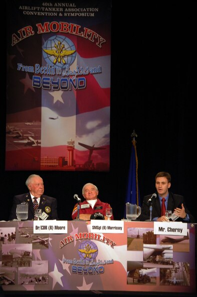 Mr. Andrei Cherny, author of "The Candy Bomber" and a former White House speech writer, talks as part of the "60th Anniversary of the Berlin Airlift" Panel during the 2008 Airlift/Tanker Association convention Nov. 8 in Aneheim, Calif.  The group highlighted their experiences with the Berlin Airlift in 1948 and the 60th anniversary of the airlift effort.  (U.S. Air Force Photo/Tech. Sgt. Scott T. Sturkol)