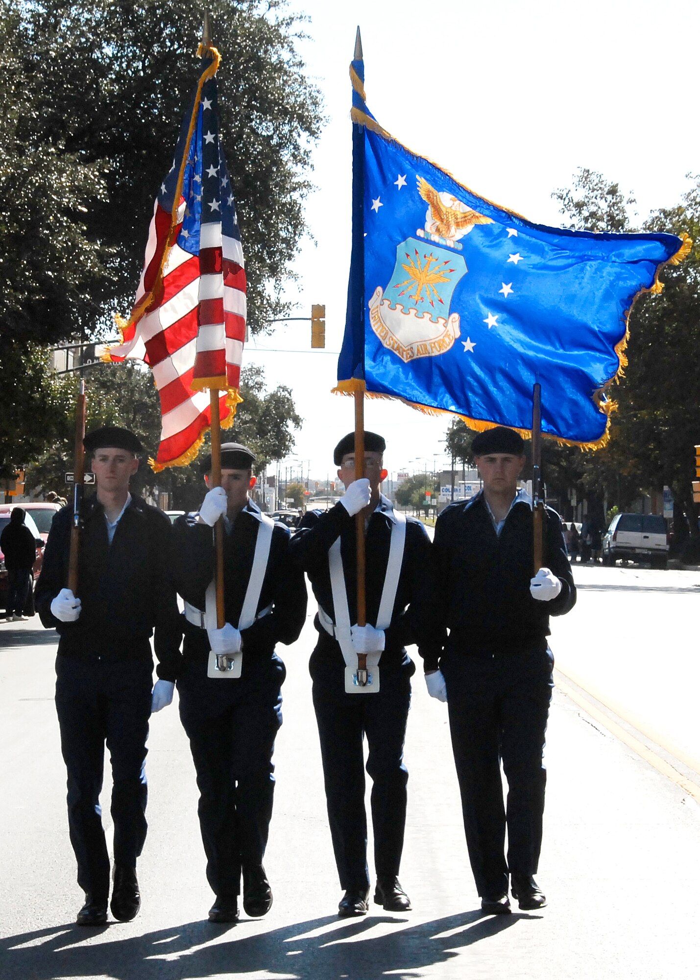 Airmen from Sheppard's Special Activities Team march in downtown Wichita Falls Nov. 15 during the North Texas Veterans Council Veterans' Day Parade. (U.S. Air Force photo/Mike Litteken)