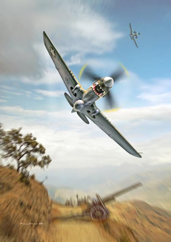 P-40 Kittyhawk Dash.  Created by Peter van Stigt, This image is 10x7 @ 72 ppi. Printable (PDF) files for this image, up to 17x12 inches @ 300 ppi, are available by contacting afgraphics@dma.mil. This image is copyrighted and is the property of Peter van Stigt and is available only to members of the armed forces and military organizations.