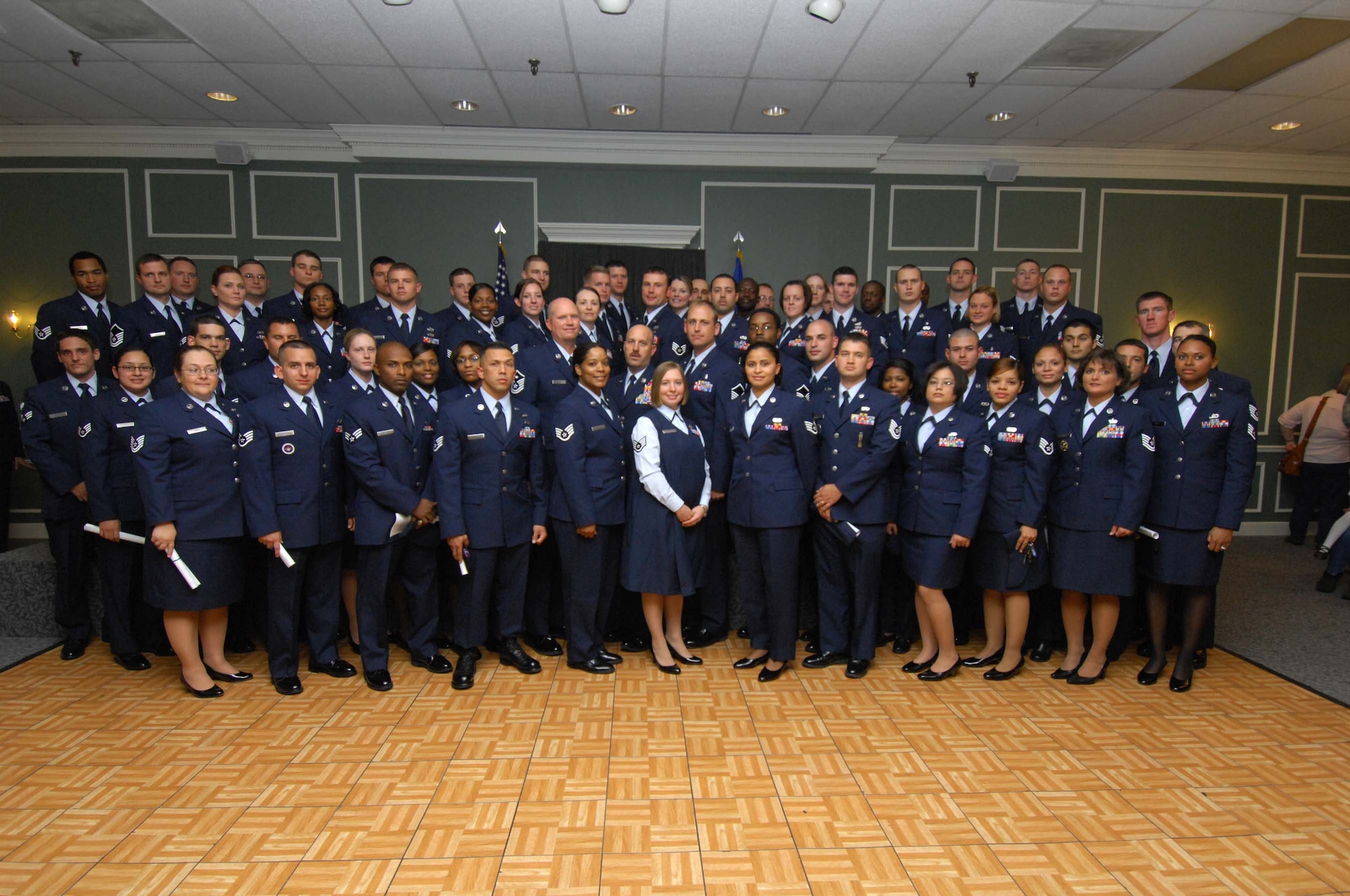 SHAW AIR FORCE BASE, S.C. -- More than 250 Airmen receive diplomas from the Community College of the Air Force during a graduation ceremony at the Carolina Skies Club Oct. 29. Some were not available to attend the ceremony due to deployments, TDYs and other work-related issues. (U.S. Air Force photo/Senior Airman William Coleman) 