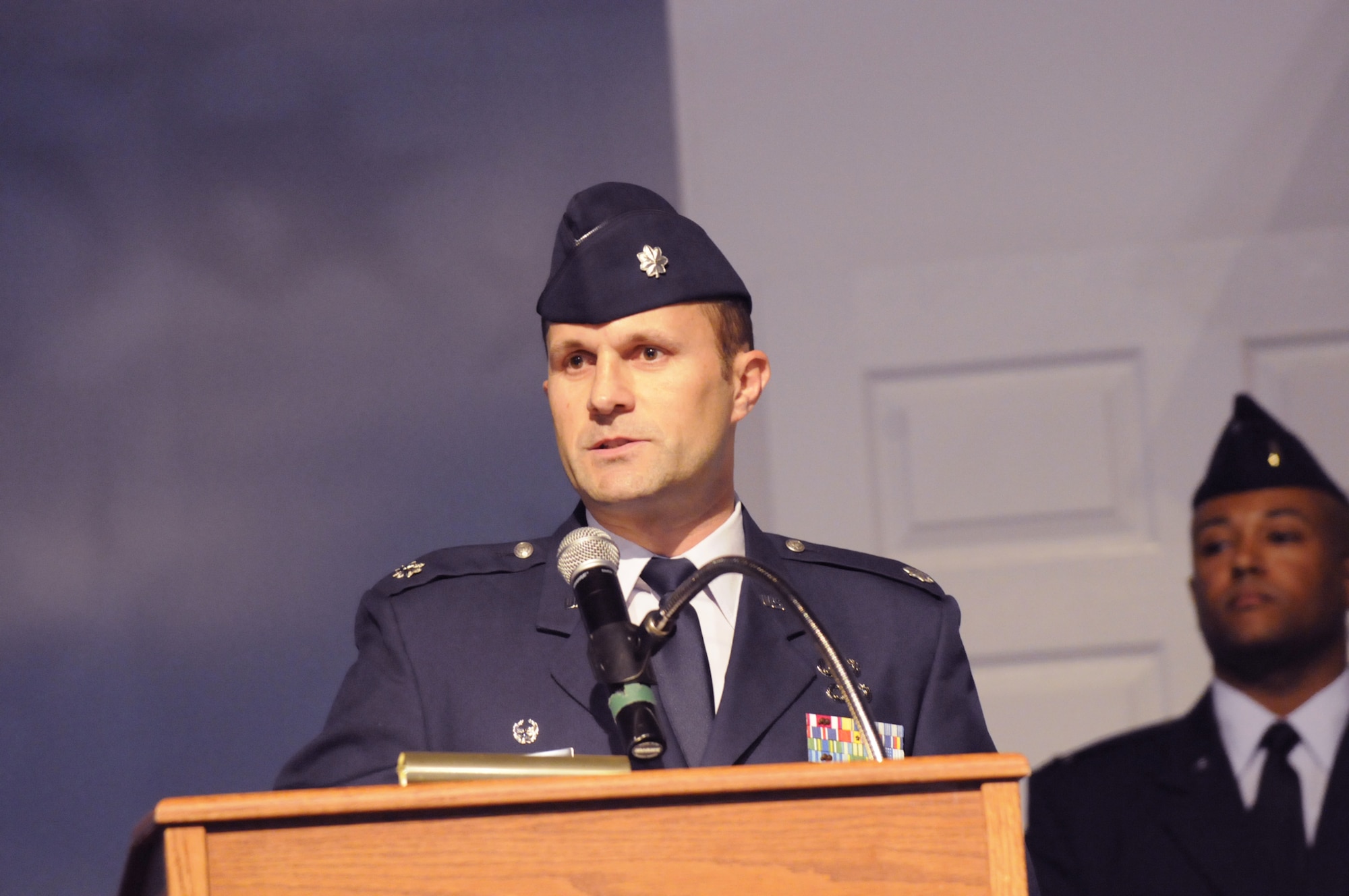 Lt. Col. Christopher Rogers speaks at the 78th Comptroller and Contracting Squadron Activation ceremony. He was appointed to command the newly combined squadron. U. S. Air Force photo by Sue Sapp