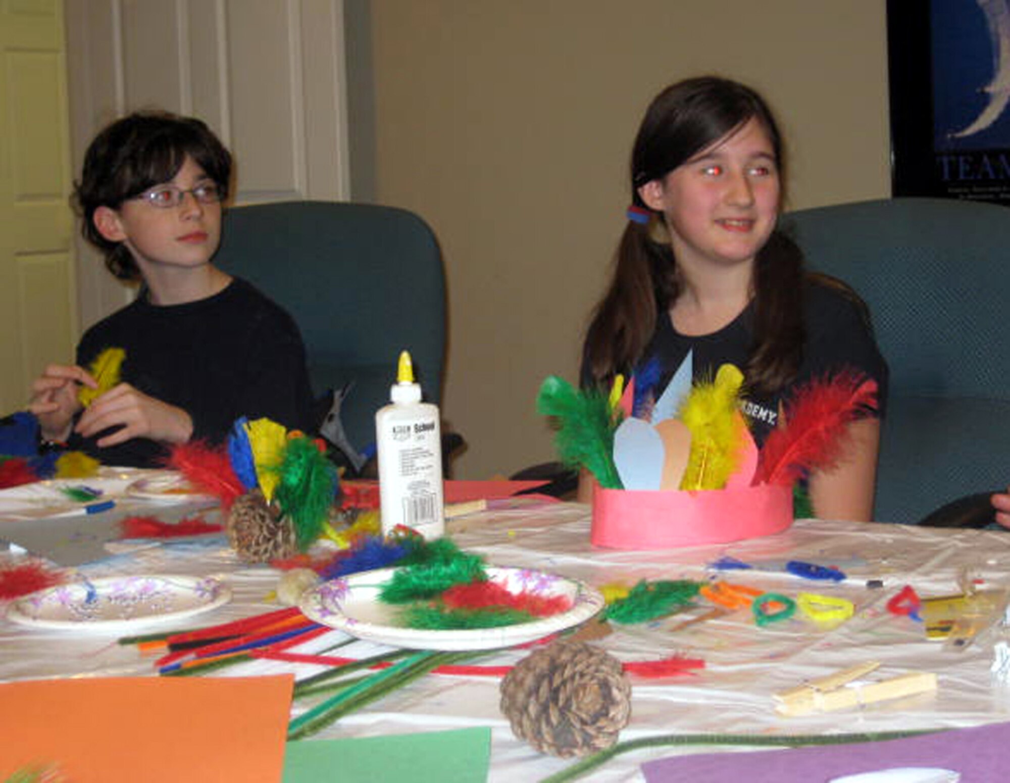 Children from base housing participate in United Communities Thanksgiving Craft Night at the leasing office Nov. 19. The children, along with Amber Stadler and Krista Logan, UC staff not pictured, made turkey pinecones, turkey clothespin magnets and headbands. UC will host a Christmas Craft Night Dec. 10, 4 to 7 p.m., at the leasing office. The sign-up deadline is Dec. 8. For more information, call UC at (609) 723-4290. 