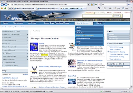 Money Central screen capture from the Air Force Portal