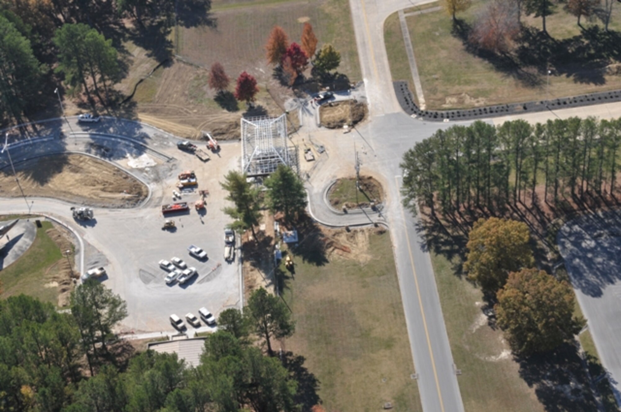 An aerial view shows that Arnold's new main gate is taking form.  Barring weather and material delays, the gate is slated to re-open before Dec. 25. (Photo by Rick Goodfriend)
