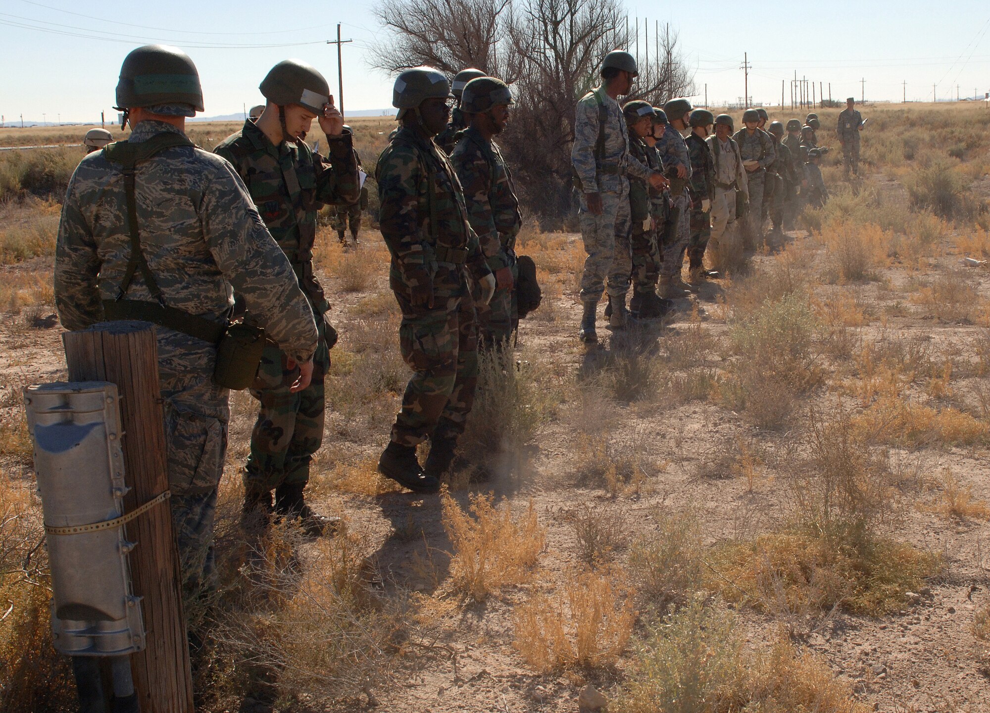 Approximately 30 members from the 49th Fighter Wing were called to perform a simulated search and recovery during Exercise Coronet Gold Rush 08-08 at Holloman Air Force Base, N.M., Nov. 20. The team was called to the area to recover the simulated remains of an Airman who was unaccounted for after a improvised explosive device hit a resupply convoy. (U.S. Air Force photo/Airman 1st Class Michael Means)