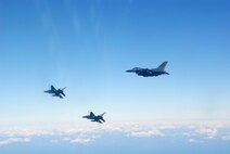 An 80th Fighter Squadron F-16 flies in formation with Republic of Korea Air Forces' KF-16s from the 159th Fighter Squadron while participating in the Buddy Wing program at Jungwon Air Base, Republic of Korea, Nov. 20, 2008.  The Buddy Wing program is designed to further increase U.S. Air Force and ROKAF interoperability in an aerospace conflict by having pilots from each air force fly with and against each other. (U.S. Air Force Photo by Staff Sgt. Jason Colbert)