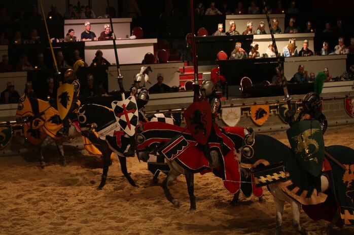 The knights present themselves to the throes of the crowd before they commence the tourney of events of the Medieval Times, Nov.22.
