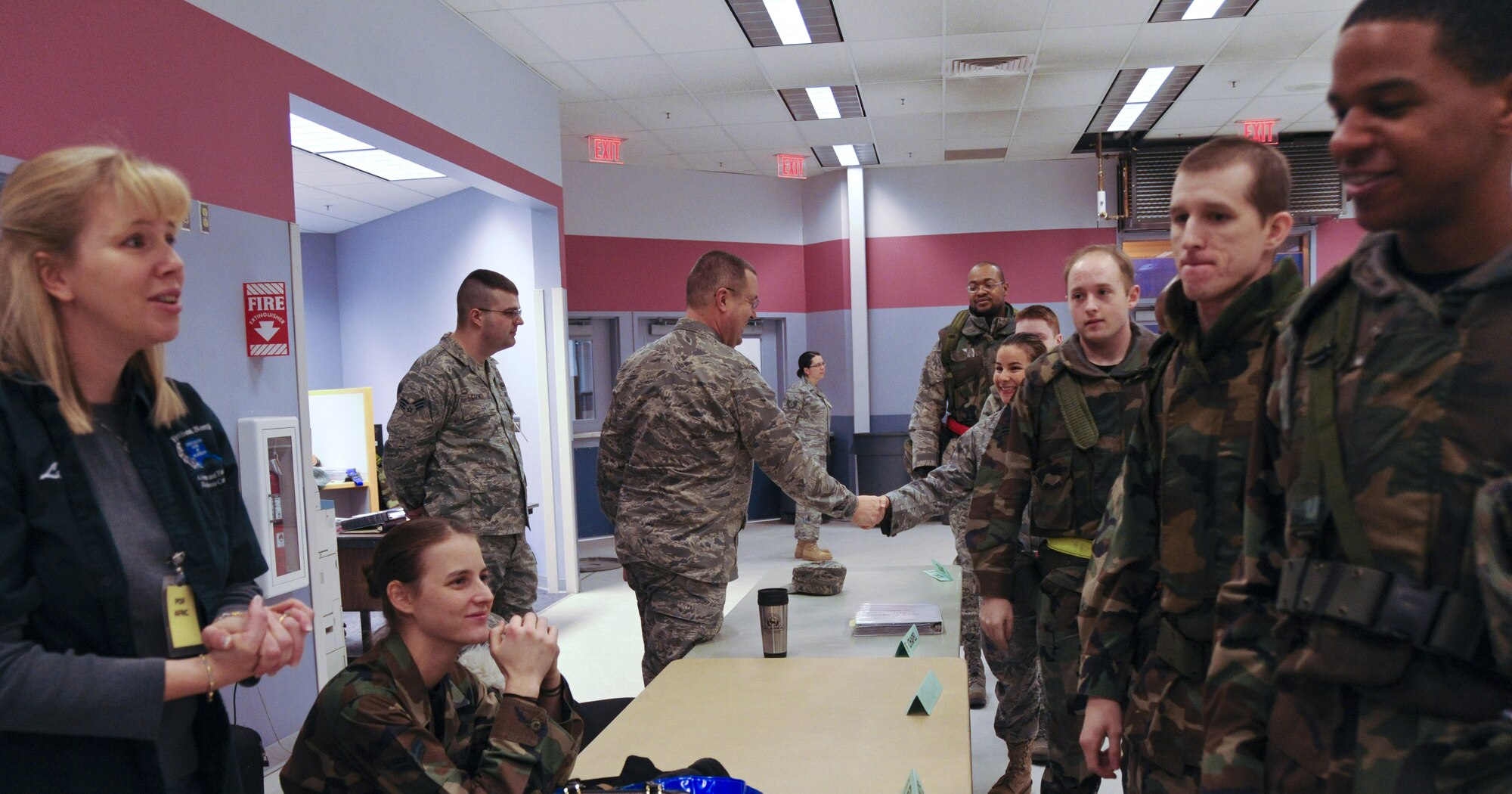 Airmen make their way through the mobility line Nov. 21, 2008 at Eielson Air Force Base, Alaska. The deployment readiness exercise provides Airmen with a chance to learn what to do if they need to deploy at a moment's notice. (U.S. Air Force photo/Airman Laura Max)