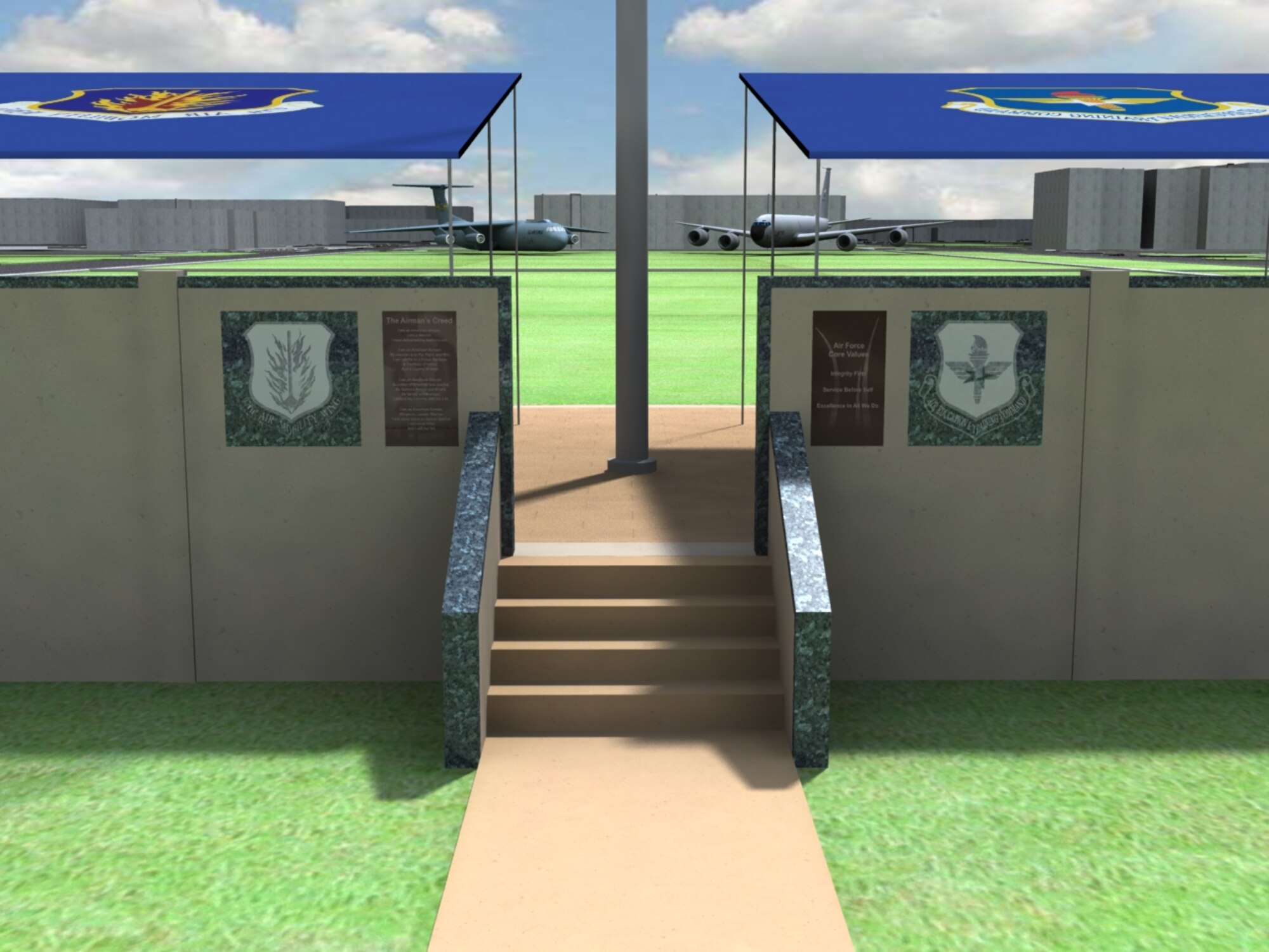 A view of the future parade ground aircraft displays and stage. The view is looking east toward the present Headquarters building (submitted by Mr. Cort Campbell/97 CES)