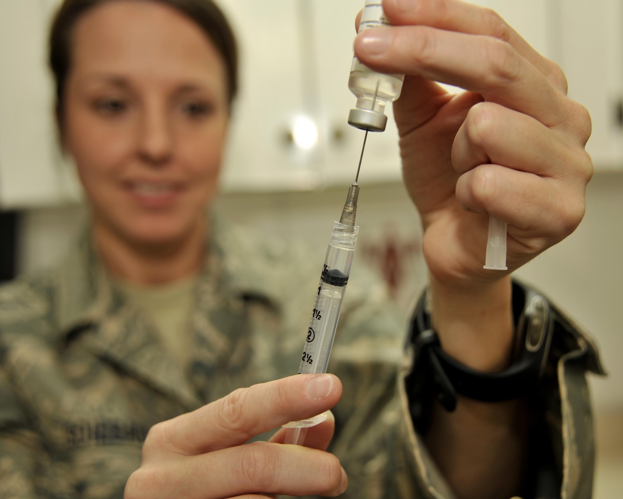 11/22/2008 ? SATHER AIR BASE, Iraq - Tetanus, Hepatitis A and B, Influenza, Small Pox, Anthrax and Typhoid are just a few examples of immunizations required for military members. These immunizations are a critical part of maintaining force readiness. (U.S. Air Force photo by Master Sgt. Brian Davidson) 