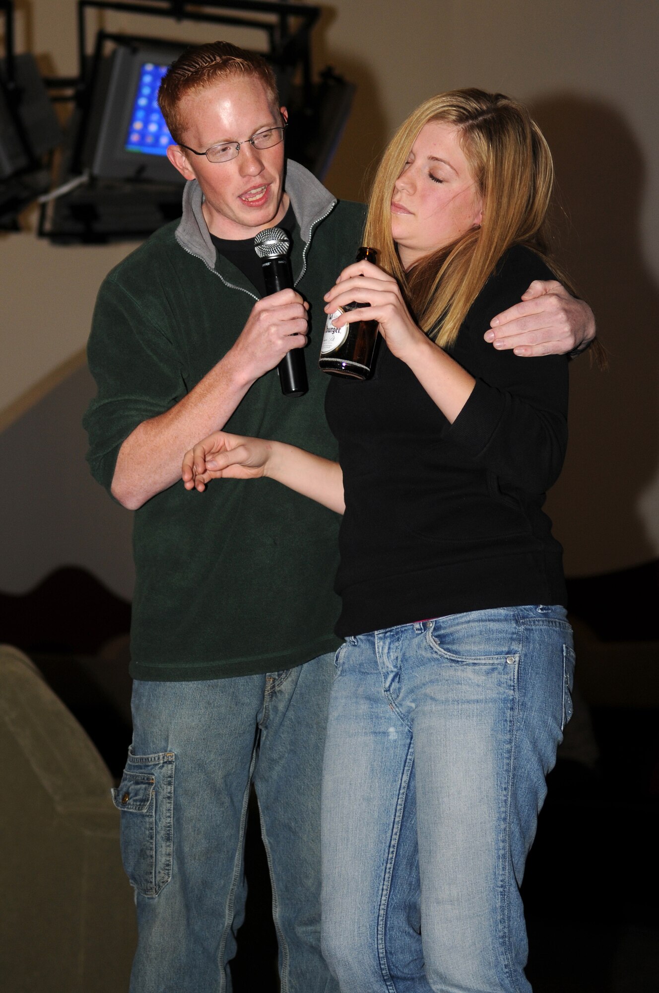 Air Force members act out a sexual assault and alcohol related incident scenario, Ramstein Air Base, Germany, Nov. 18, 2008. The scenario was to show other Airmen of the consequences and risks that are taken when someone is intoxicated. (U.S. Air Force photo by Airman 1st Class Grovert Fuentes-Contreras)