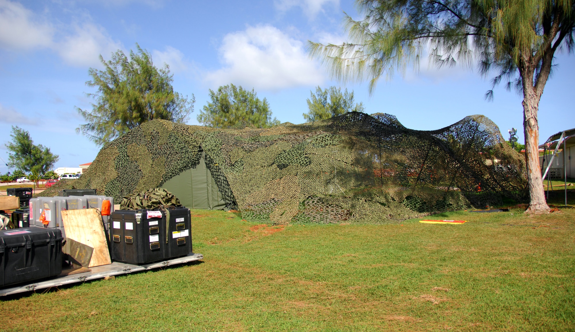 ANDERSEN AIR FORCE BASE, Guam - This tent served as the 644th Combat Communication Squadron's base of operations during the squadron's deployment to "Guamania" as part of the Dragon Thunder field training exercise Nov. 20 here. Airmen from the 644th CBCS set up the deployed location during the Phase I exercise held Nov. 12-14. (U.S. Air Force photo by Senior Airman Shane Dunaway)