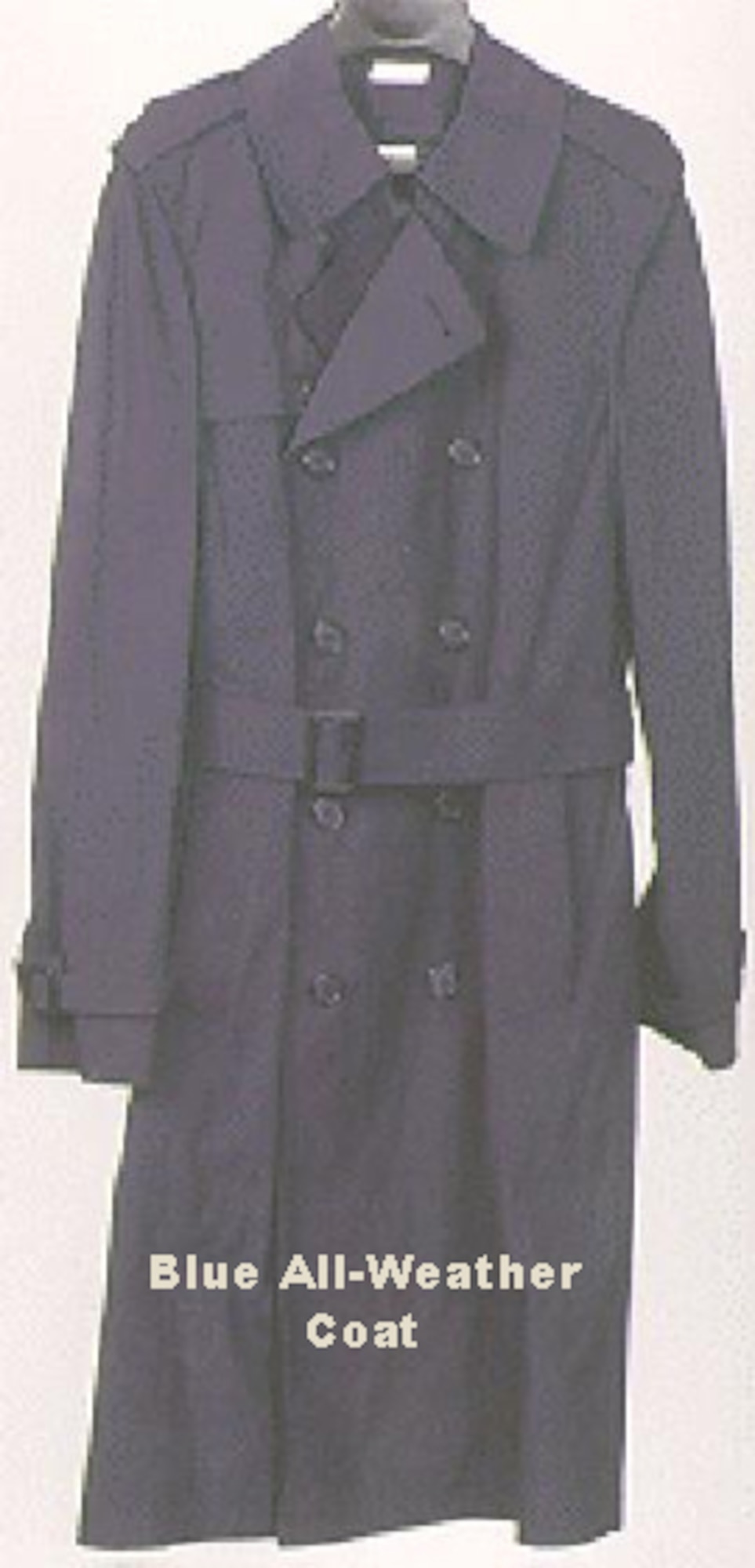 Blue all-weather coat, authorized ABU outer garment.