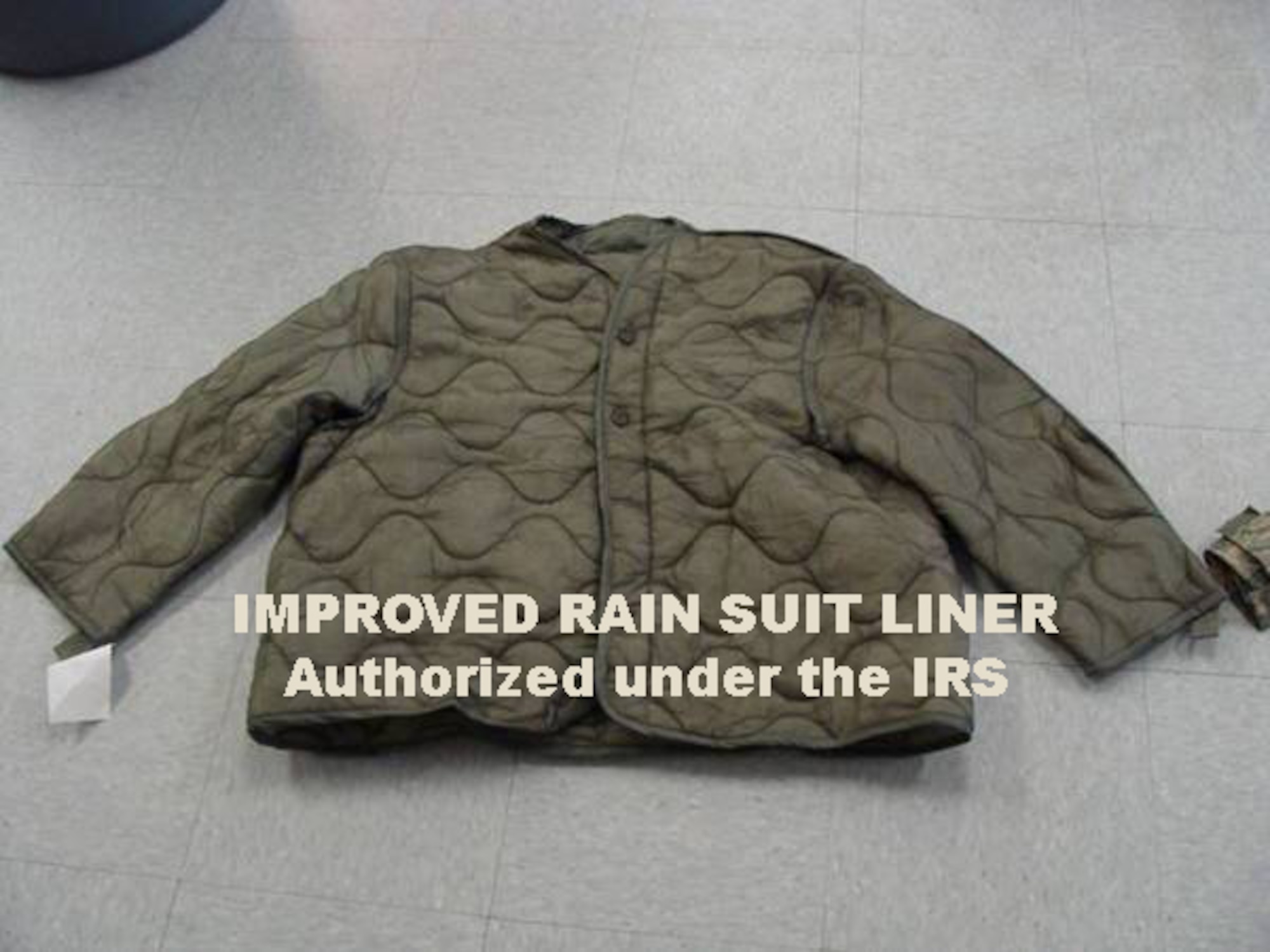 Improved rain suit liner, authorized under the IRS.