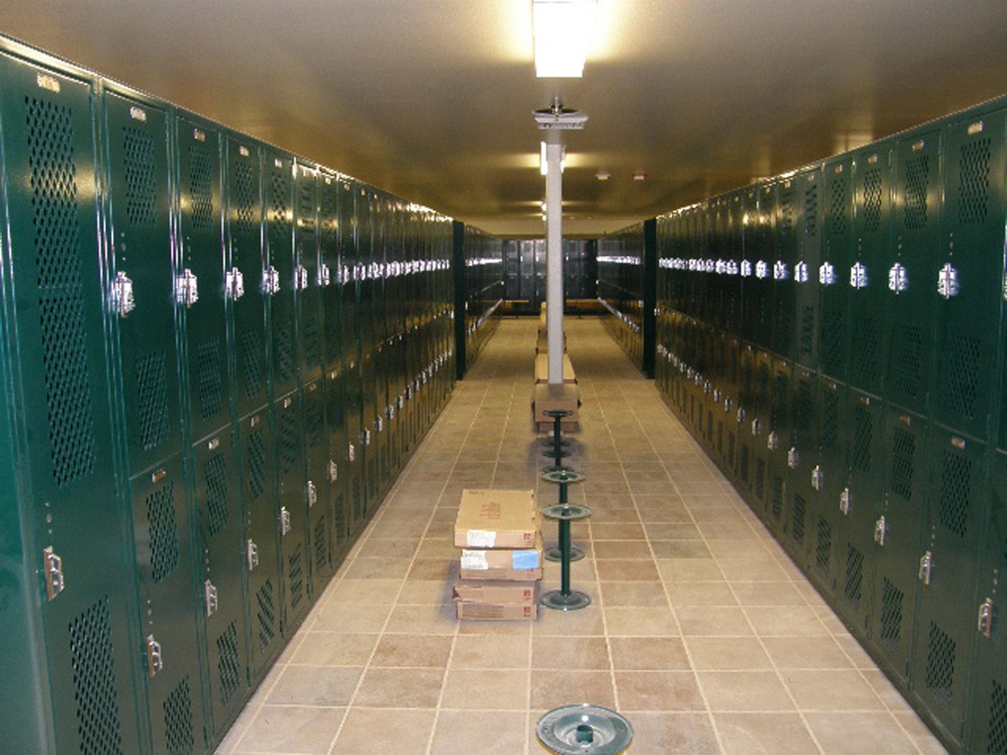 The locker rooms in the new fitness center feature tile floors, more than 200 lockers and are handicap accessible. (U.S. Air Force photo/Tech. Sgt. Scott Devore)