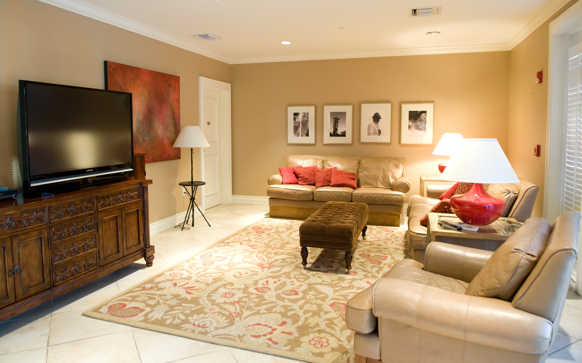 A TV-room in one of the two newer Fisher Houses in San Antonio Nov. 25.  Each of these 16,800 square foot Fisher Houses can accommodate up to 42 families visiting their injured love ones. Private donations were used to fund their construction, operation and maintenance. (U.S. Air Force photo/Lance Cheung)